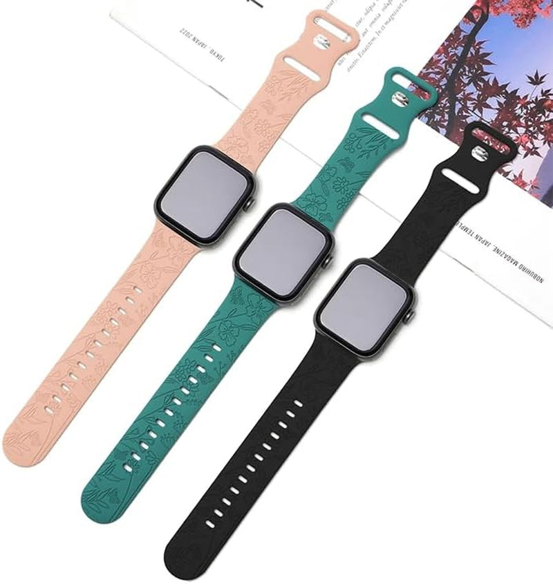 AXTECHS Engraved Butterfly Watch Bands Are Compatible with Apple Watch Bands Sizes 38Mm 40Mm 41Mm 42Mm 44Mm 45Mm 49Mm Iwatch Series 9 8 7 6 5 4 3 2 1 SE Ultra Ultra 2, and Are Made from Premium Soft Silicone for Men and Women.