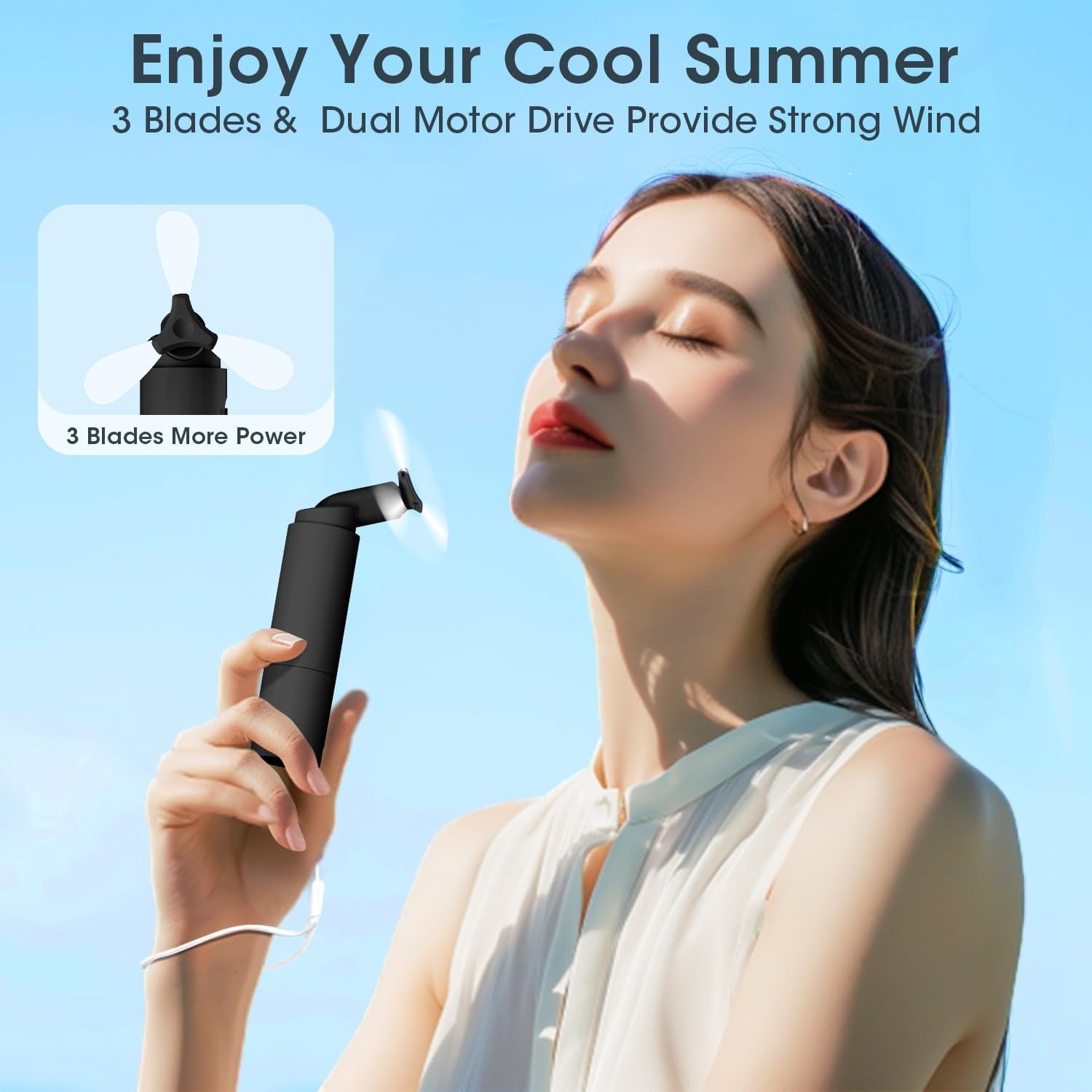 Handheld Fan Rechargeable, Mini Portable Fan Small Hand Fan, 3000Mah Battery Operated 22Hrs+ Makeup Eyelash Fan Personal Fan Gifts for Women Girls Men Travel Indoor Outdoor (Black)