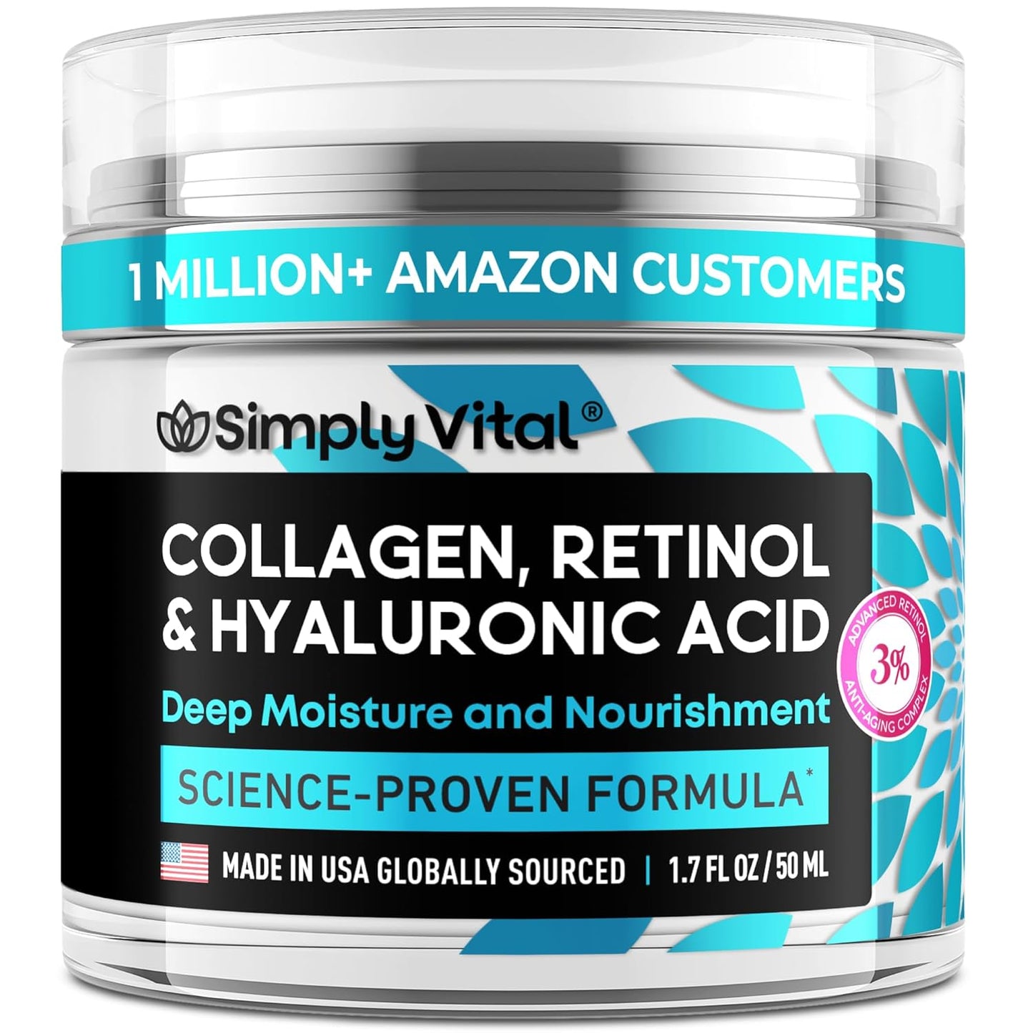 Collagen, Retinol & Hyaluronic Acid Cream - Anti-Aging Face Moisturizer for Face, Neck & Décolleté - Made in USA, Daily Moisturizer Face Cream - 1.7 Fl.Oz.
