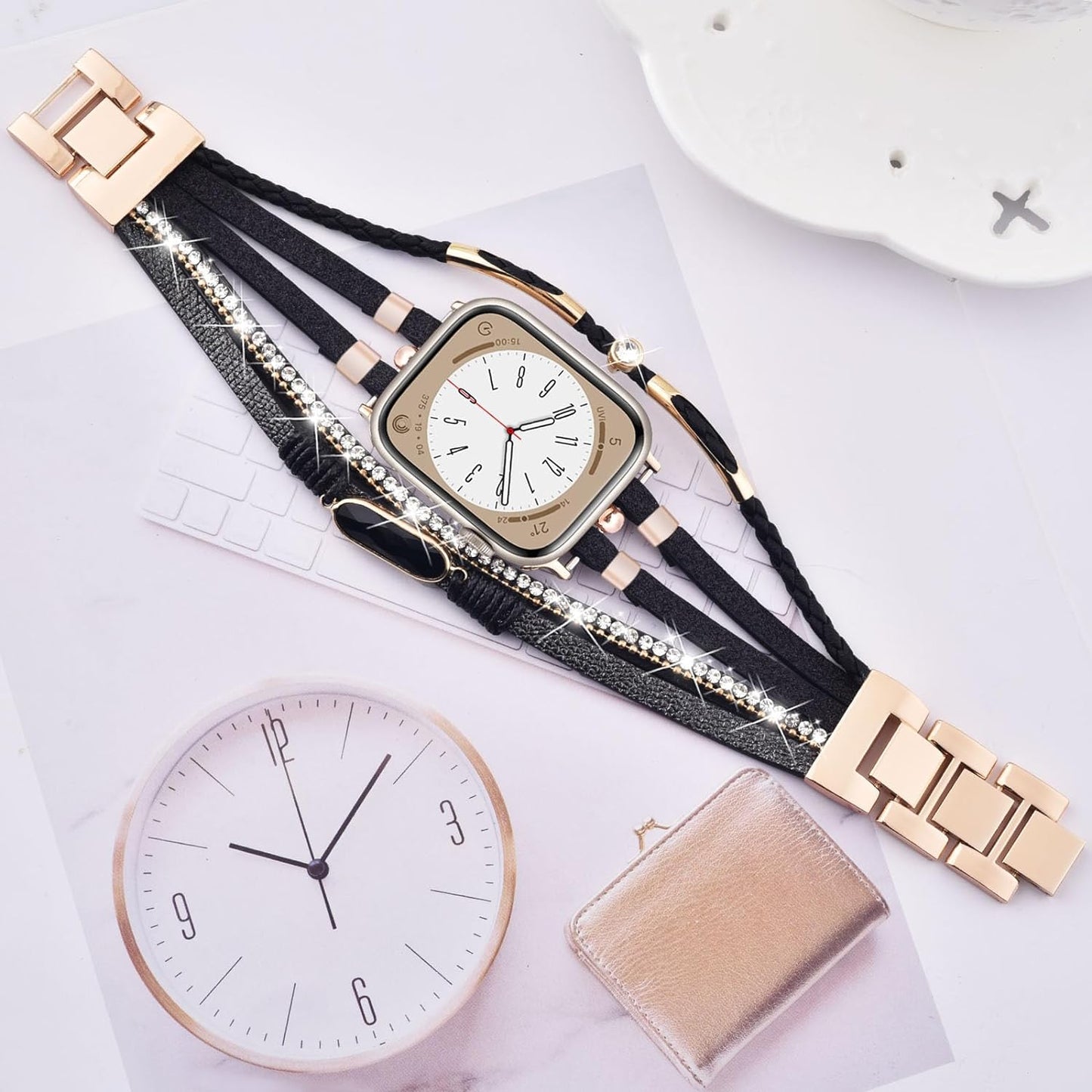 Boho Leather Bracelet Compatible with Apple Watch Band 38Mm 40Mm 41Mm Women, Adjustable Iphone Watch Bands Fancy Jewelry Multilayer Strap Wrap for Iwatch Bands Series 9 8 7 6 5 4 3 2 1 SE