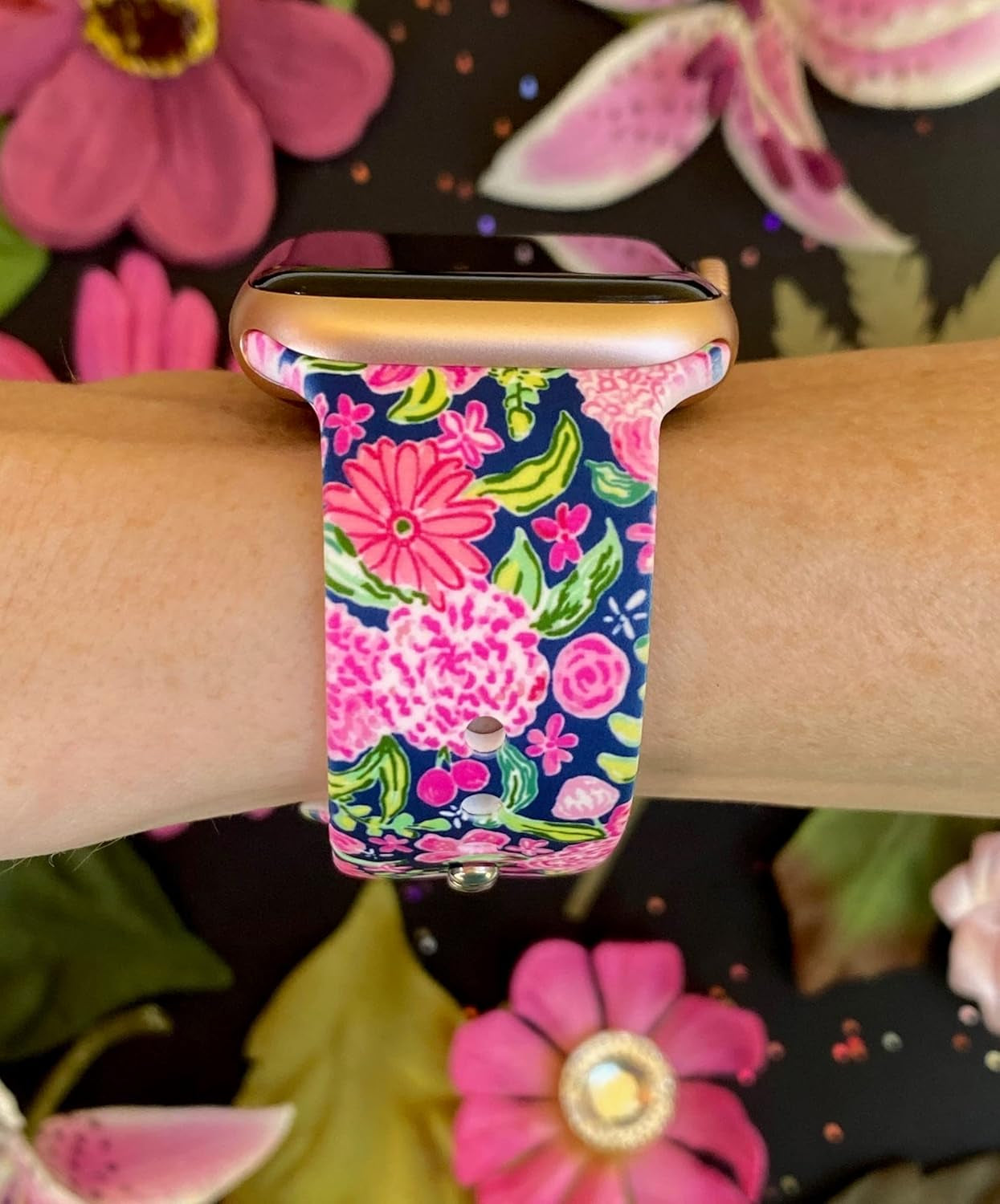 Floral Watch Band - Compatible with Iwatch Bands 45Mm 44Mm 42Mm 41Mm 40Mm 38Mm Band Replacement for Iwatch Series 9 8 7 6 5 4 3 2 1 Se