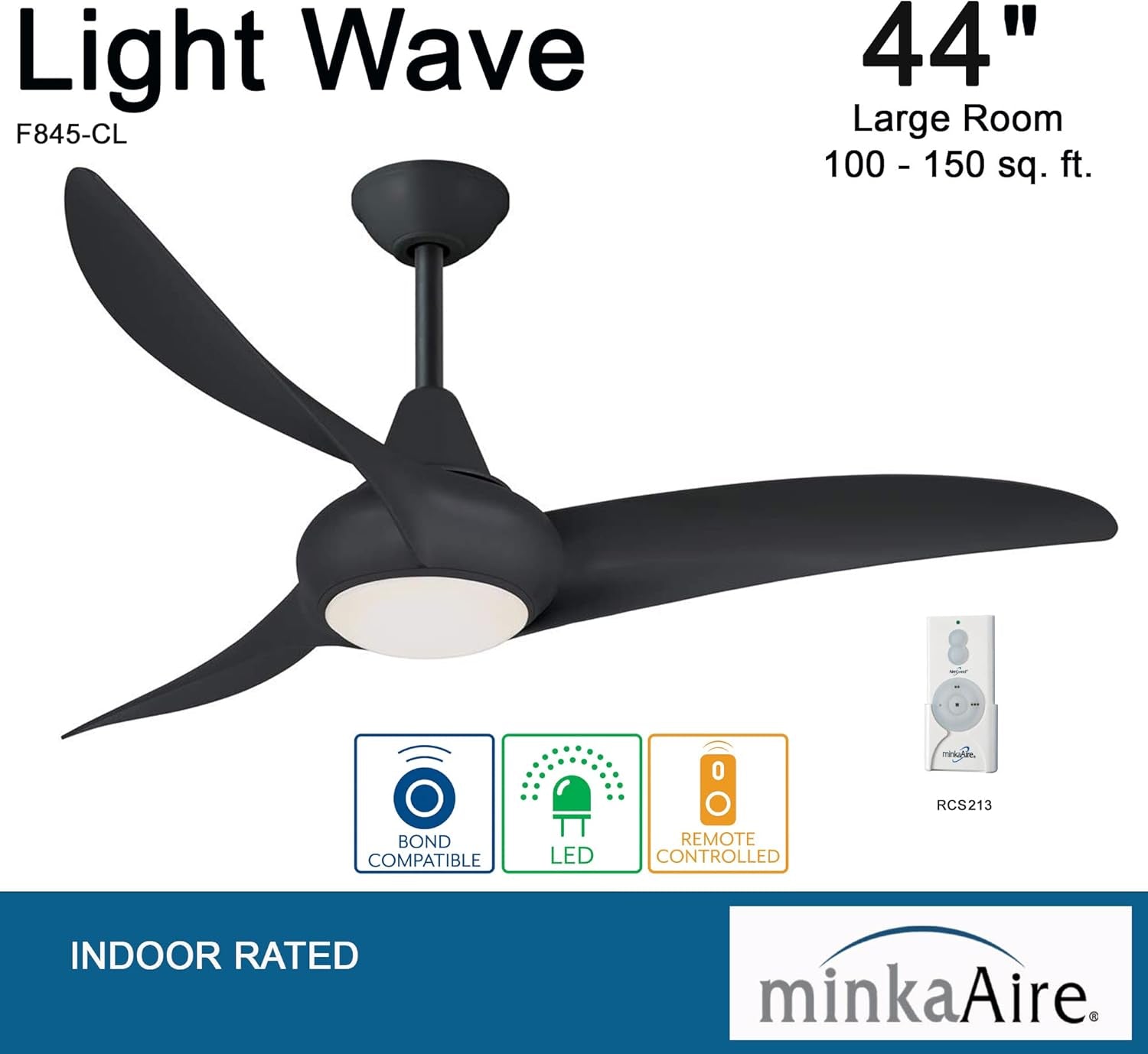 F845-CL Light Wave 44" Ceiling Fan with LED Light and Remote Control in Coal Finish