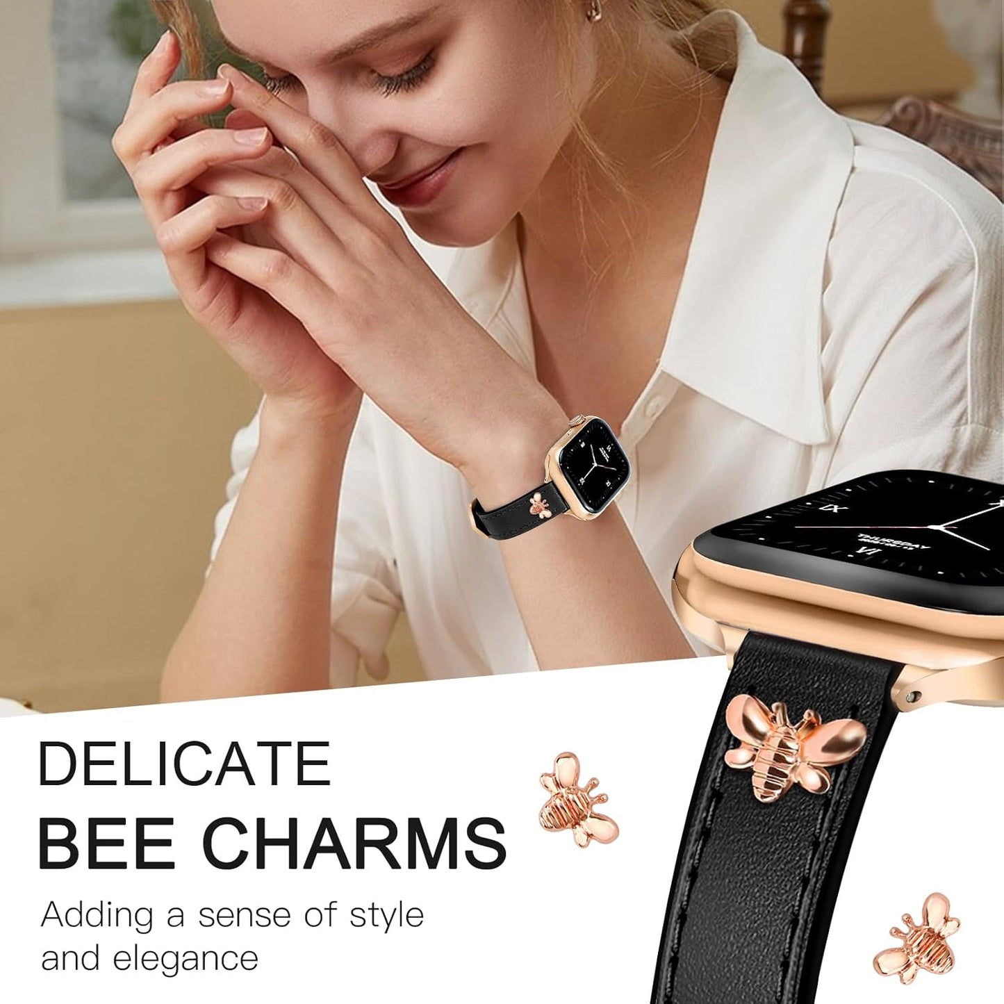 Elegant Slim Leather Bands Boho Beaded Watch Band Bundle Compatible with Apple Watch 38Mm 40Mm 41Mm 42Mm 44Mm 46Mm 45Mm 49Mm Women for Iwatch Series 10/9/8/7/6/5/4/3/2/1/Se/Ultra