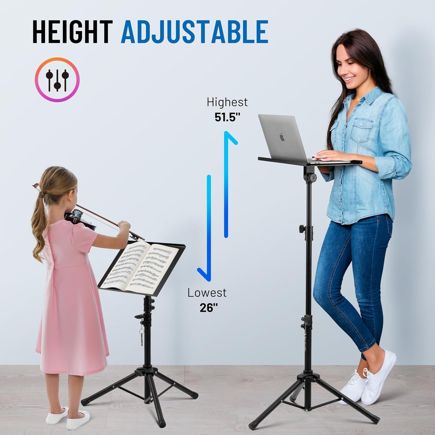 Projector Tripod Stand Adjustable: Height 26 to 51.5In Projector Laptop Stand Portable Multifunctional DJ Rack Stand for Outdoor Movies Computer Book DJ Equipment CY0331