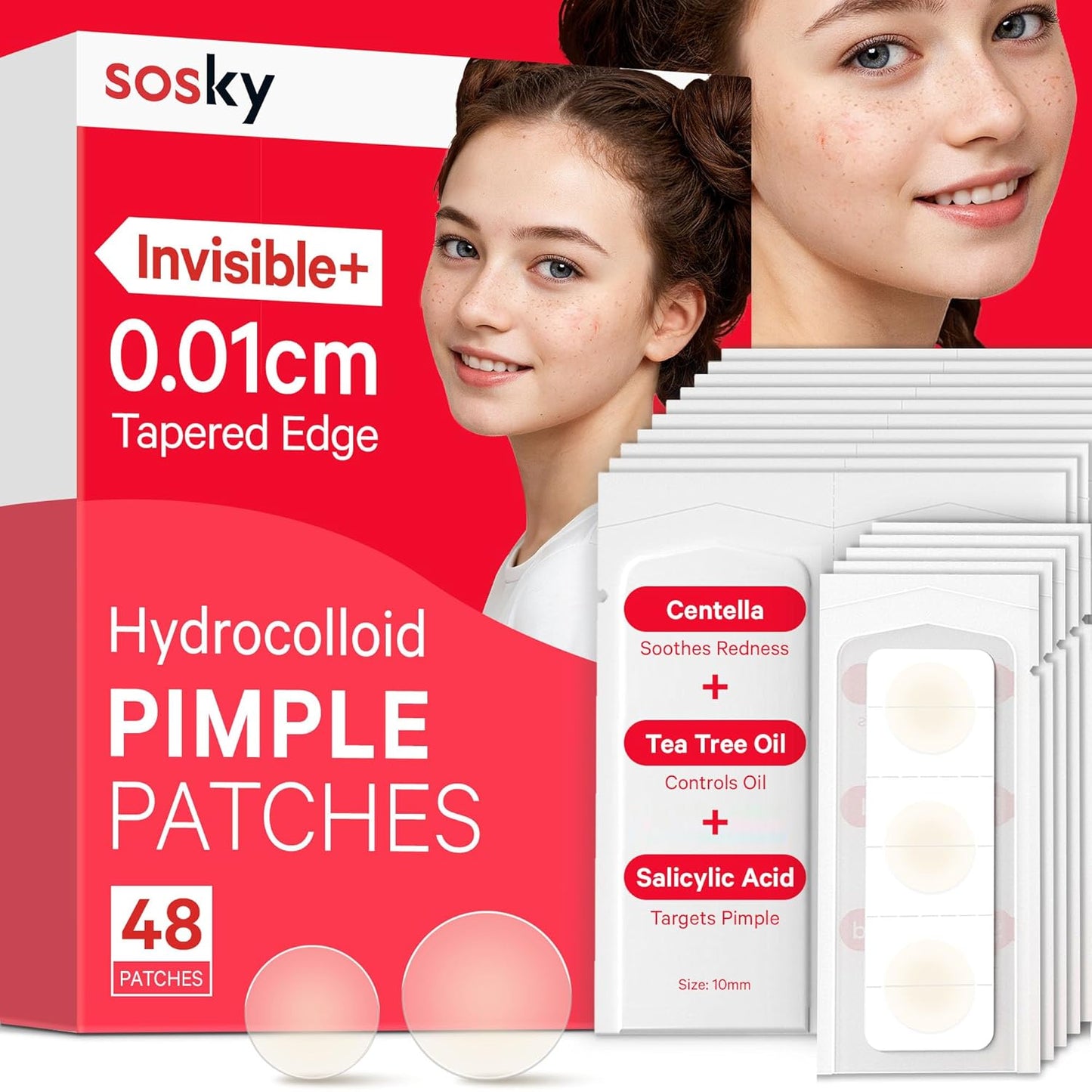 Pimple Patches for Face, FSA HSA Eligible Invisible Hydrocolloid Acne Patches, Zit Sticker for Face and Skin, Pimple Sticker for Covering Zits, Blemishes with Salicylic Acid 48 Count