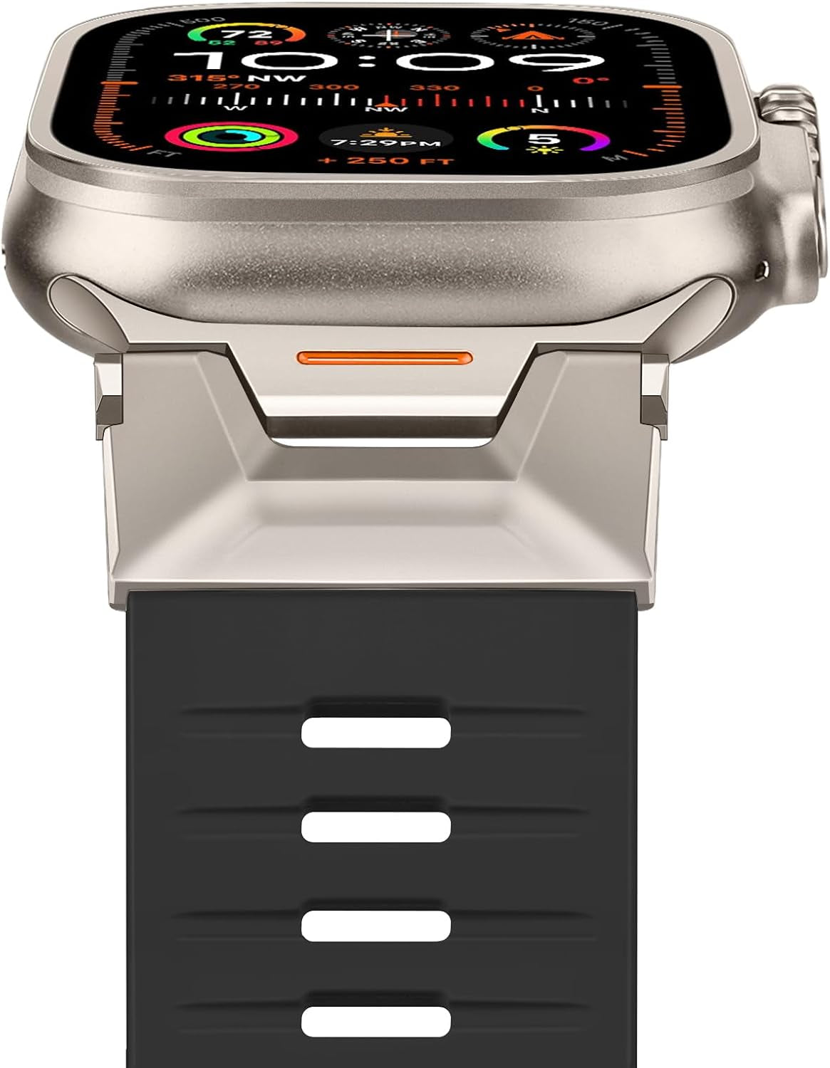 Band for Apple Watch Ultra 2 / Ultra 49Mm, Fluoro Rubber Watchband Stainless Steel Connector Kit Strap for Iwatch Apple Watch SE (2Nd Gen) Series 9 8 7 6 5 4 3 2 1 45Mm 44Mm 42Mm