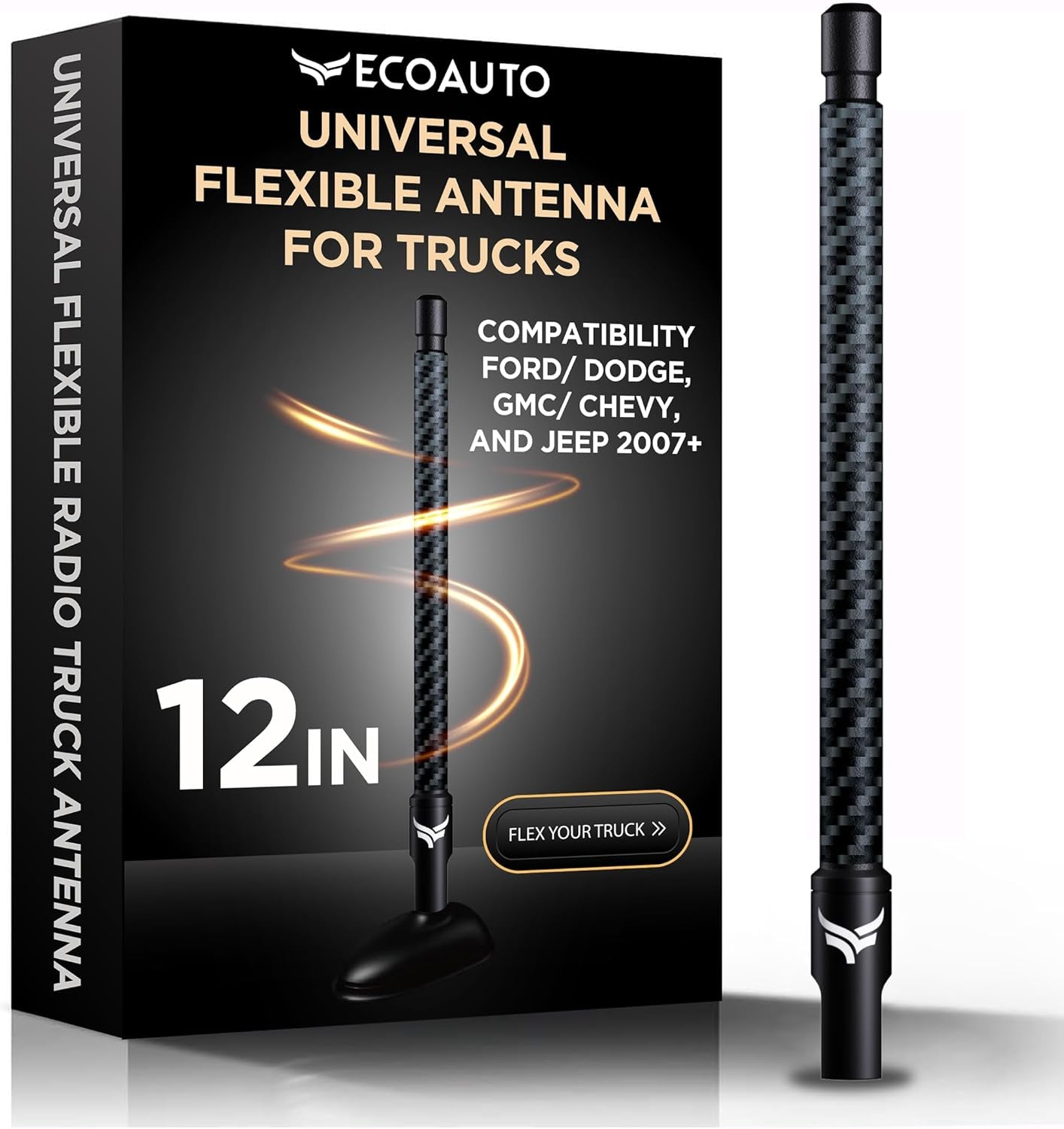 Universal Radio Truck Antenna (5" Flexible) - Fit for Ford, Dodge, GMC, Chevy, Jeep (2007+) - Perfect Truck Accessories for Men - anti Theft, Carwash Safe, Short Replacement Antenna for Truck TRUCK DRIVER