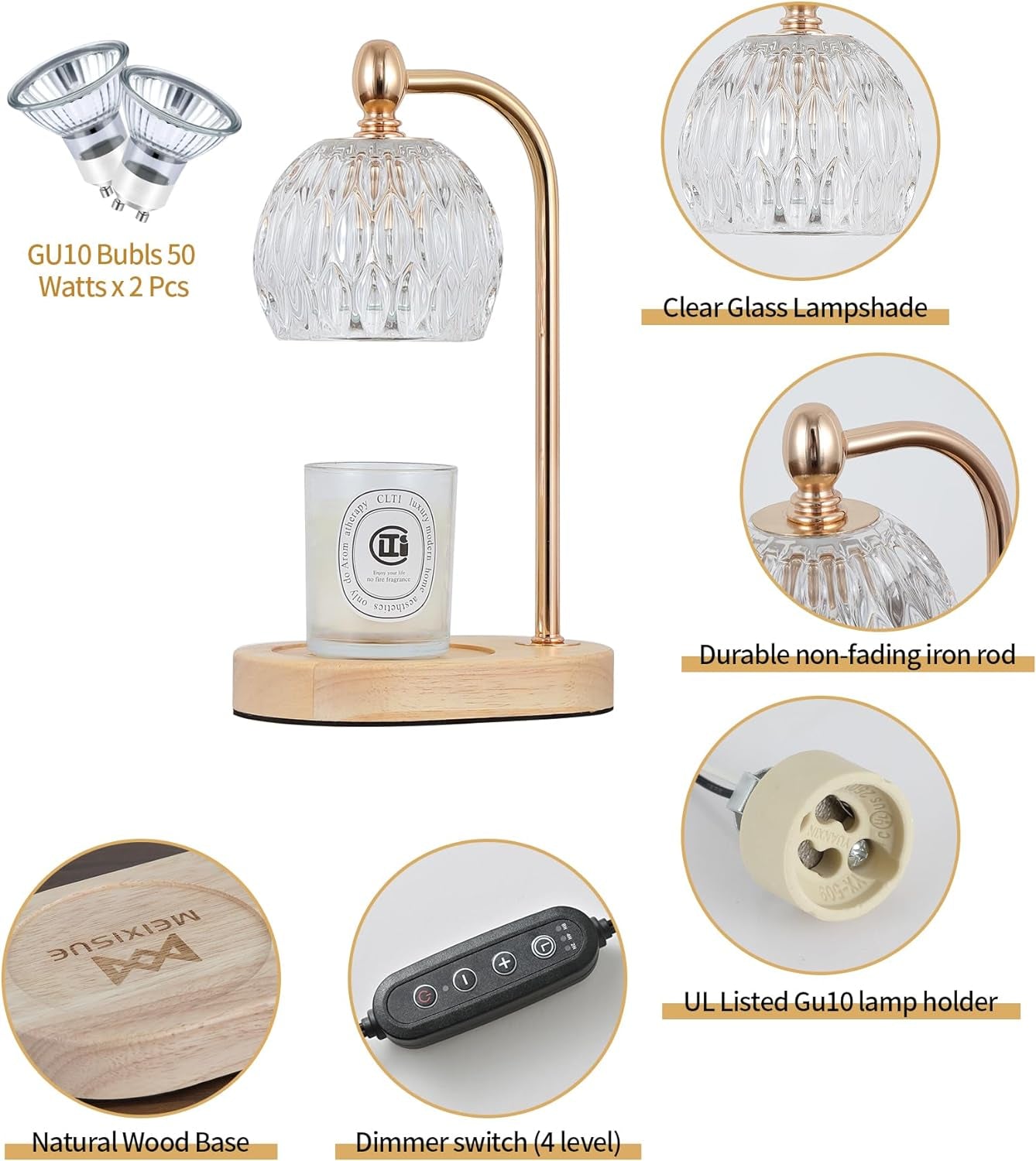 Candle Warming Light,Fragrance Electric Melt Wax Warmer Candle Lamp Timer and Dimmer House Warming Bedroom Decor with 2 Bulbs for Women Gifts Candle Jars Living Room