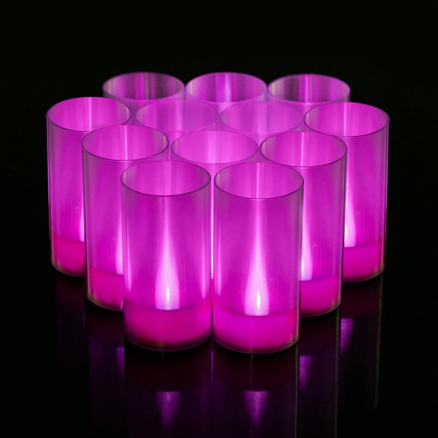 Flameless Candles, Battery Operated LED Pillar Candles, D1.5 X H3 Inch, Steady Pink Long Flame-Effect Light, Romantic Electronic Fake Votive Candles for Party, Halloween, Set of 12 (Pink)