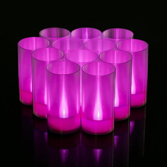Flameless Candles, Battery Operated LED Pillar Candles, D1.5 X H3 Inch, Steady Pink Long Flame-Effect Light, Romantic Electronic Fake Votive Candles for Party, Halloween, Set of 12 (Pink)