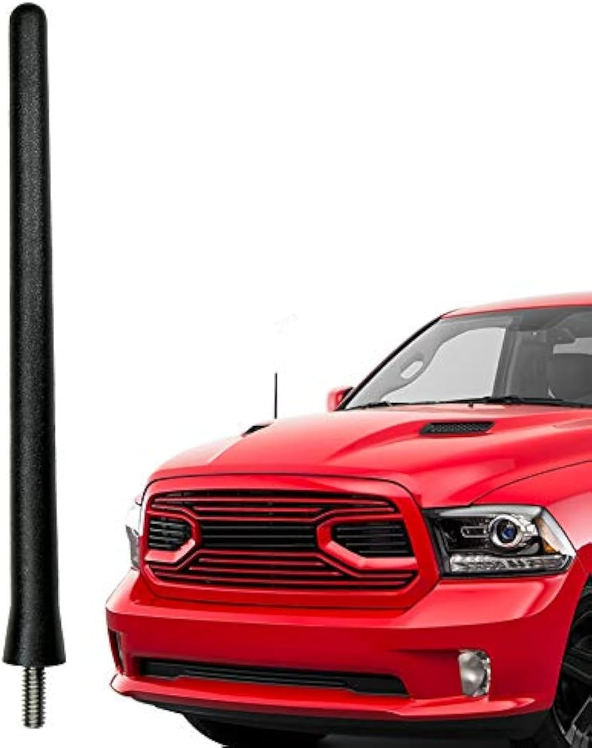 - Short Rubber Antenna Fits Dodge Ram Truck 1500 (2009-2024) - USA Stainless Steel Threading - the Original 6 3/4 Inch Accessories - Car Wash Proof - Internal Copper Coil