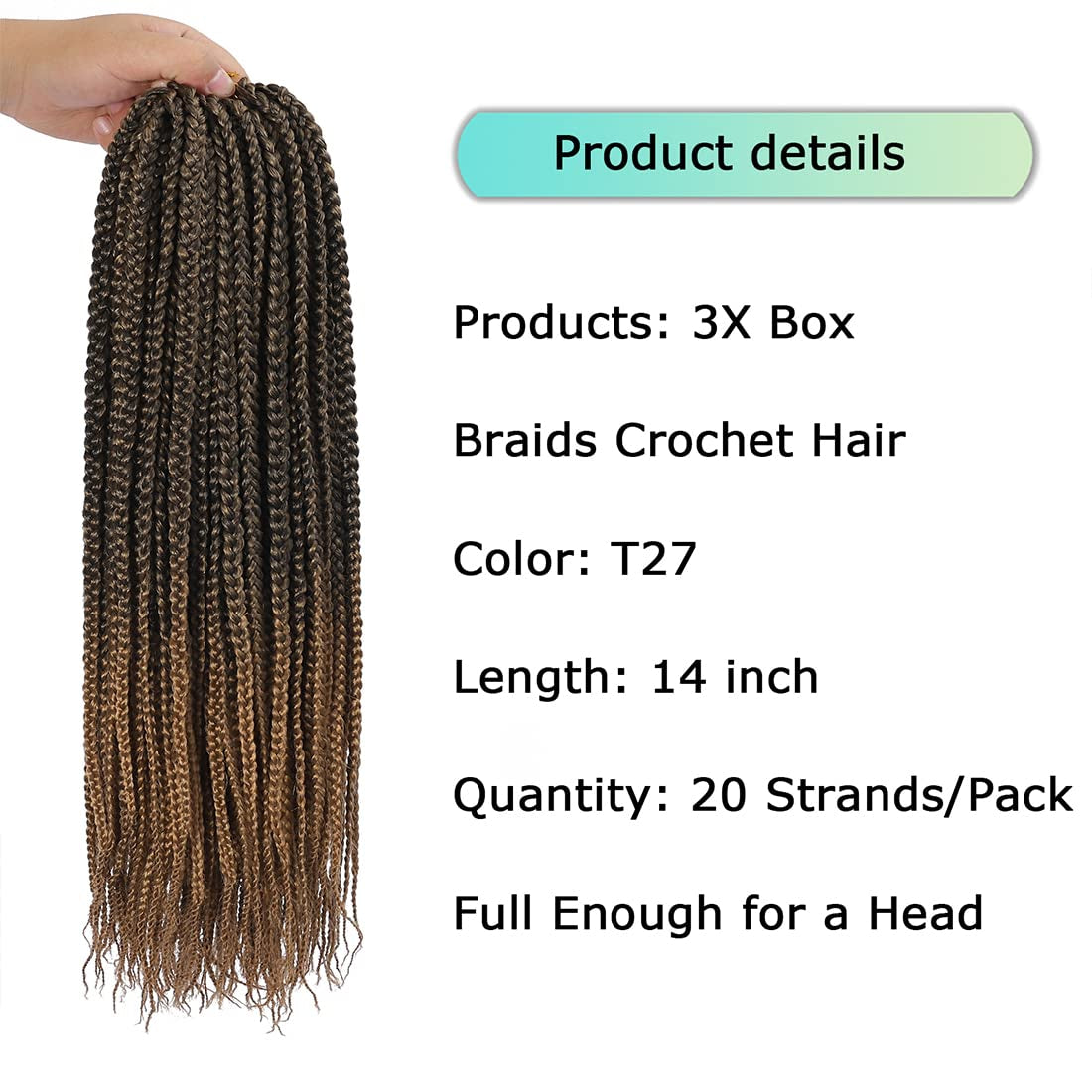 Crochet Box Braids Hair Pre Looped Goddess Box Braids Crochet Braiding Hair 7 Packs Crochet Box Braids 3X Box Braids Crochet Hair (14 Inch, T27)