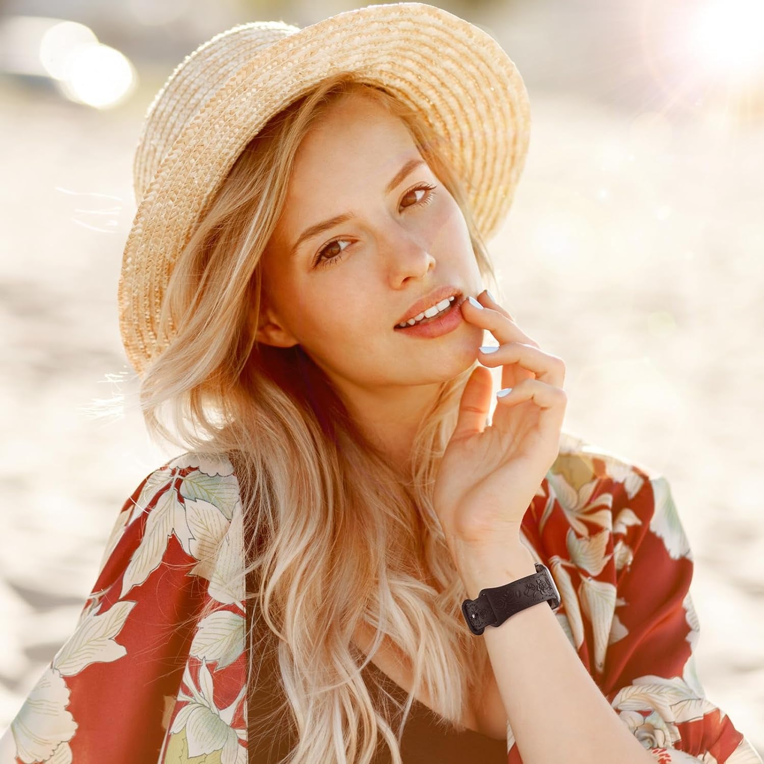 Floral Engraved Band Compatible with Apple Watch Band 40Mm 41Mm 38Mm 42Mm 44Mm 45Mm 49Mm Women, Designer Soft Silicone Cute Embossed Flower Strap for Iwatch Band Series SE Ultra 9 8 7 6 5 4 3 2 1