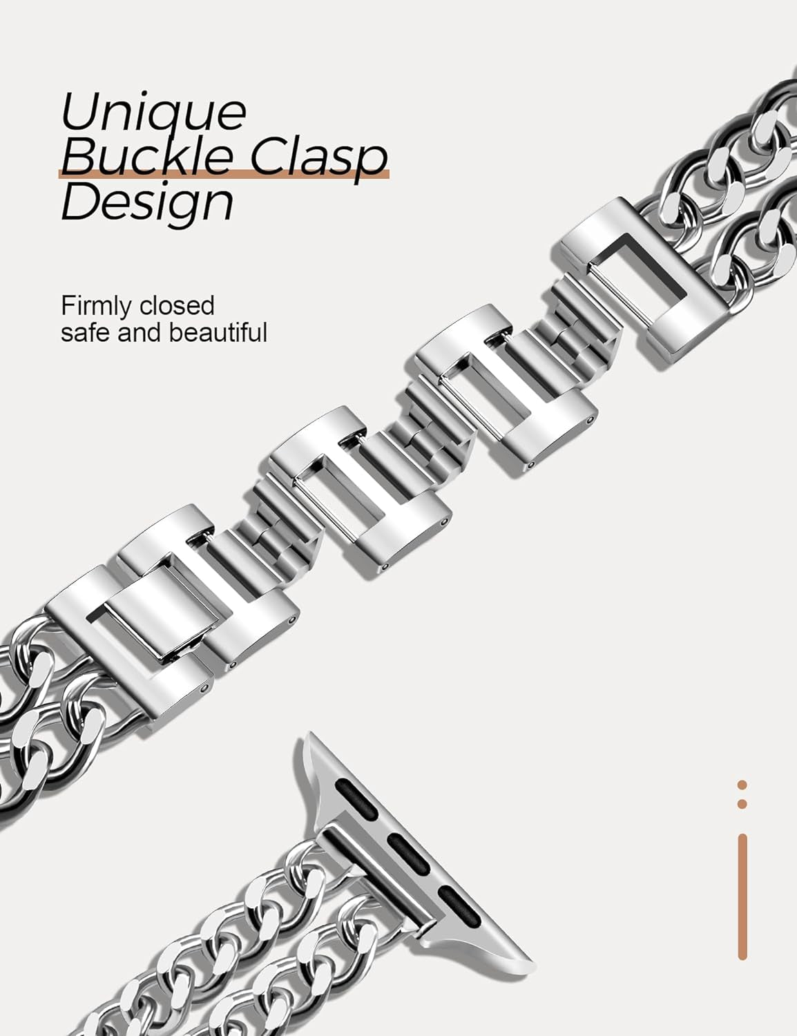 Silver Watch Bands for Women Compatible with Apple Watch Band 38Mm 40Mm 41Mm Adjustable Metal Band Cowboy Steel Chain Bracelet for Iwatch Series 9/8/7/6/5/4/3/2/1/Se/Ultra (No Case)