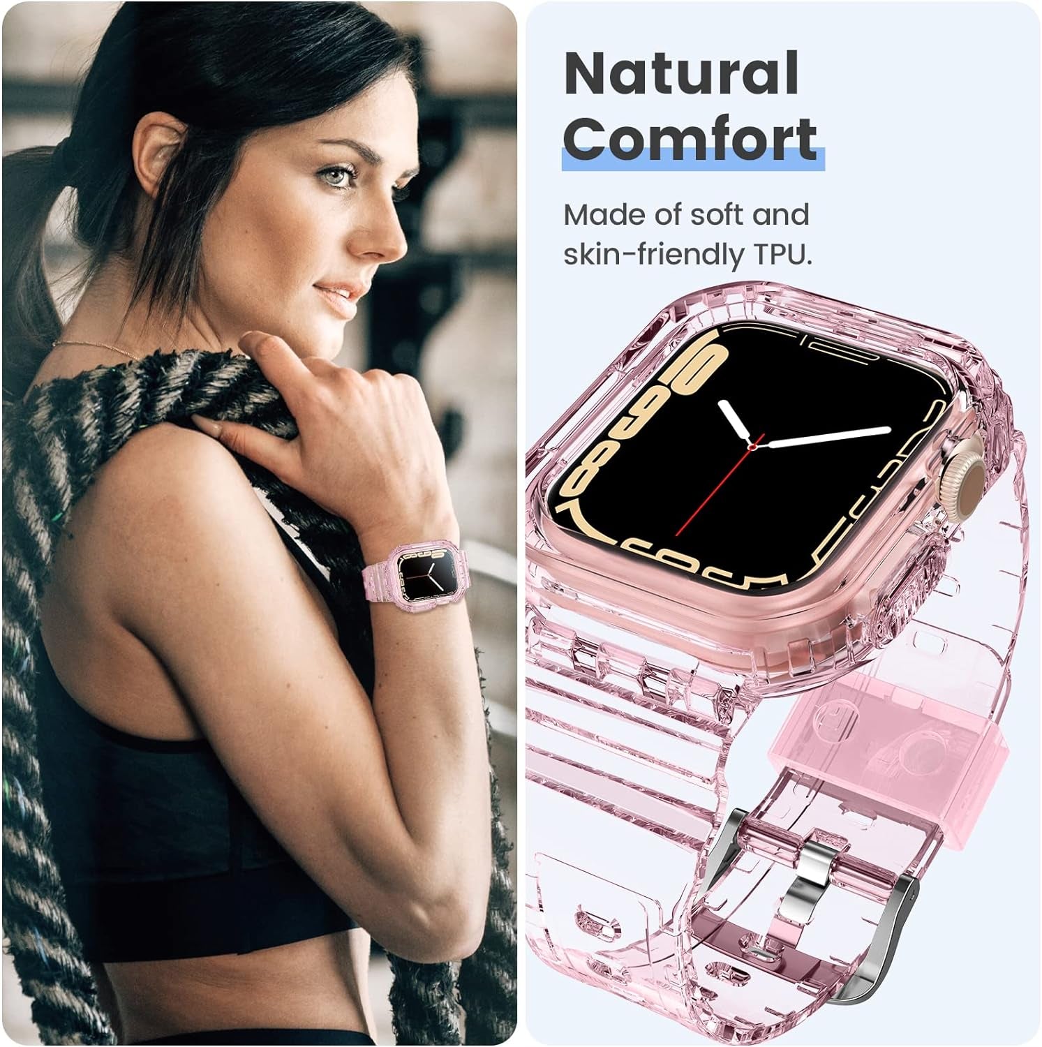 for Apple Watch Band 38Mm 40Mm 41Mm 42Mm 44Mm 45Mm 49Mm for Women Men, Cute Soft Sport Strap with Bumper Case, Cool Wristband Accessories for Iwatch Ultra SE2 Series 9 8 7 SE 6 5 4 3 2 1