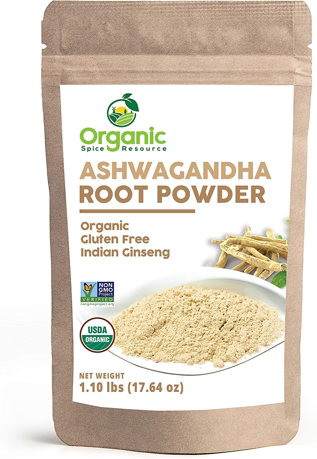 Organic Ashwagandha Root Powder - 1.10 Lbs (17.64 Oz) | Resealable Kraft Bag,Non-Gmo, Indian Ginseng, Withania Somnifera -100% Raw from India, by SHOPOSR TLBH