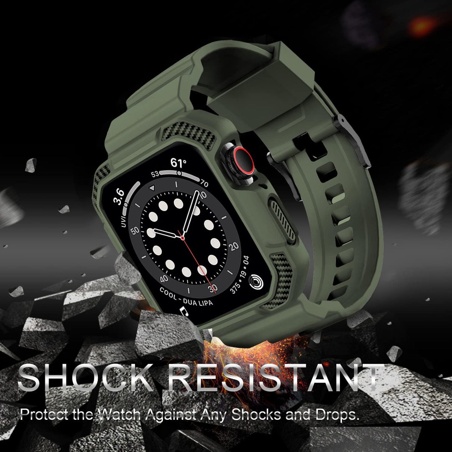 Compatible with Apple Watch Band 41Mm 40Mm 38Mm with Case, Shockproof Rugged Band Strap for Iwatch SE2 SE Series 9/8/7/6/5/4/3/2/1 41Mm 40Mm 38Mm with Bumper Case Cover Men Women, Army Green