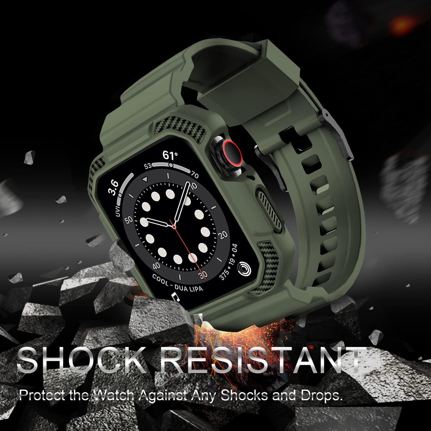 Compatible with Apple Watch Band 41Mm 40Mm 38Mm with Case, Shockproof Rugged Band Strap for Iwatch SE2 SE Series 9/8/7/6/5/4/3/2/1 41Mm 40Mm 38Mm with Bumper Case Cover Men Women, Army Green