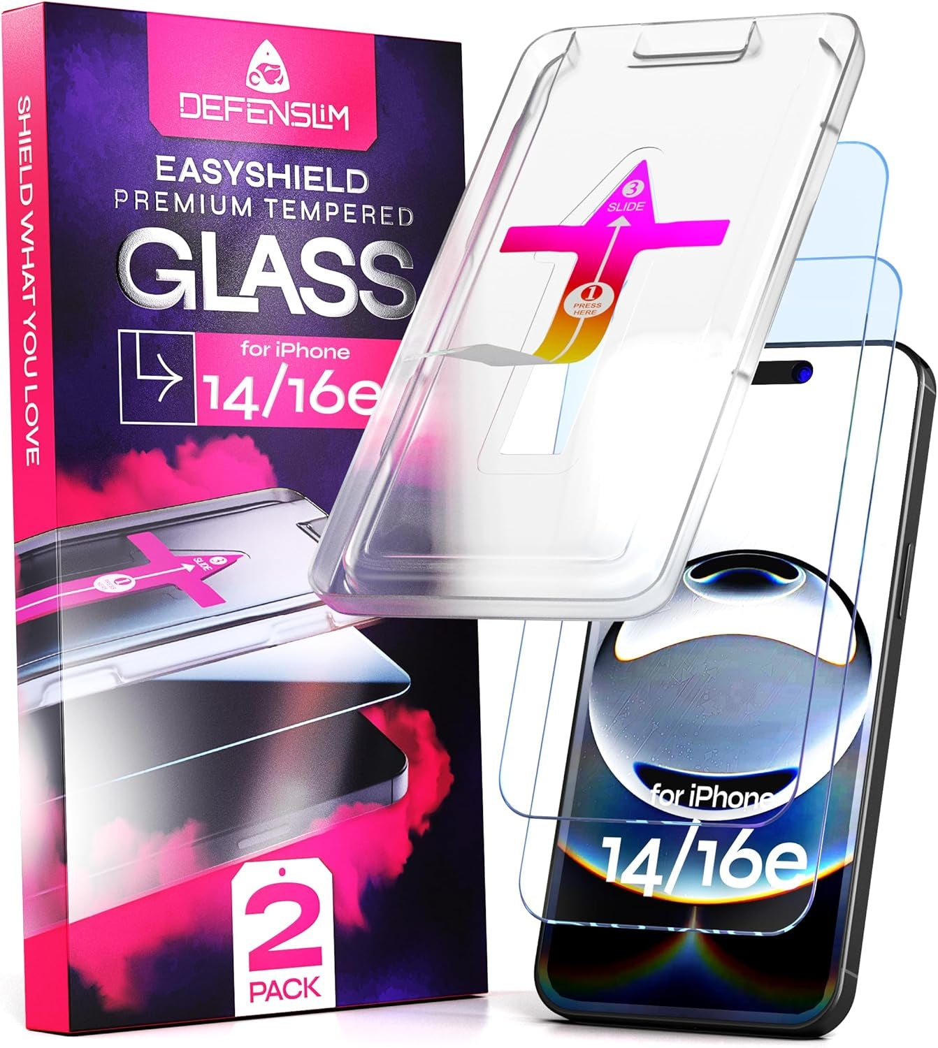 Screen Protector Compatible with Iphone 15/16 (2Pack), Easy Auto-Align Install Kit, 6.1" Tempered Glass, 9H Hardness, Ultra HD Clear, Case Friendly, Easyshield
