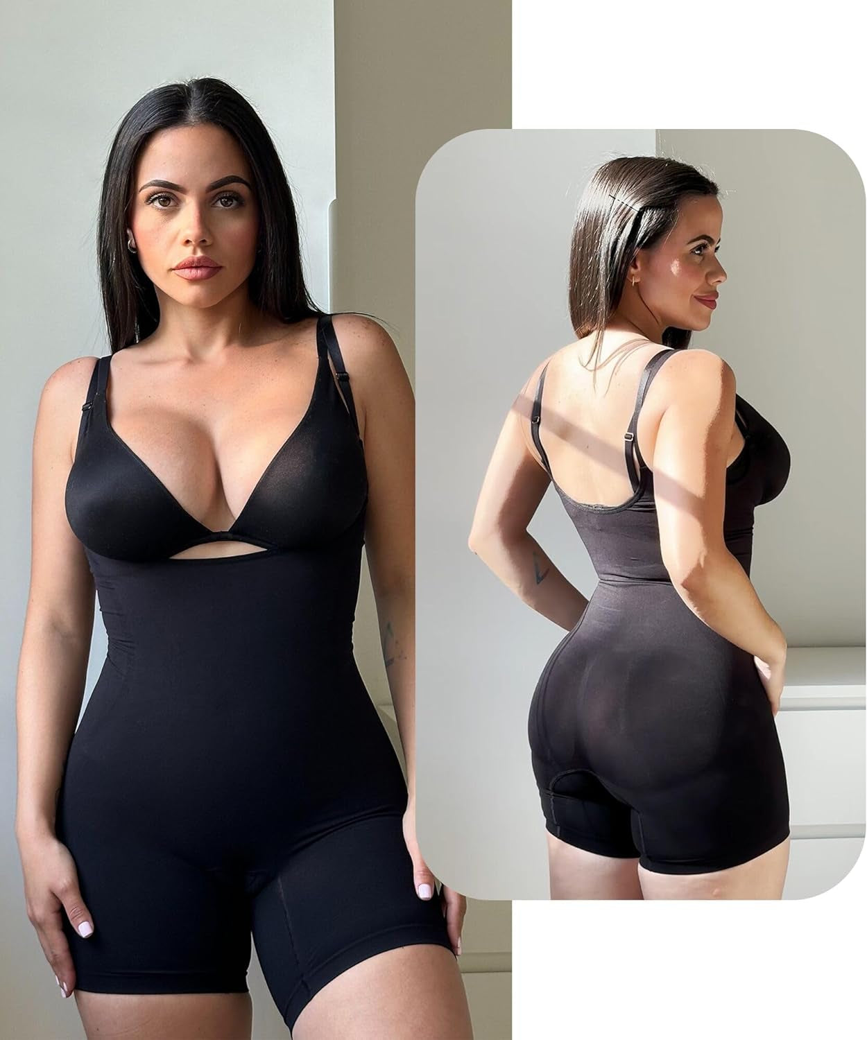 Women'S Open Bust Tummy Control Shapewear Bodysuit Seamless Mid-Thigh Body Shaper for a Snatched Waist