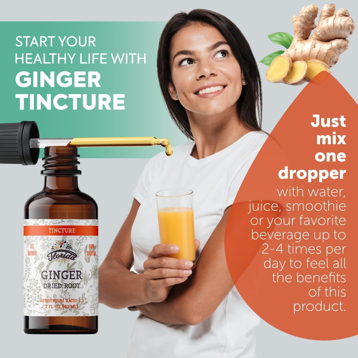 Ginger Tincture, Organic Ginger Extract (Zingiber Officinale) Dried Root, Ginger Supplement, Ginger USA TLBH