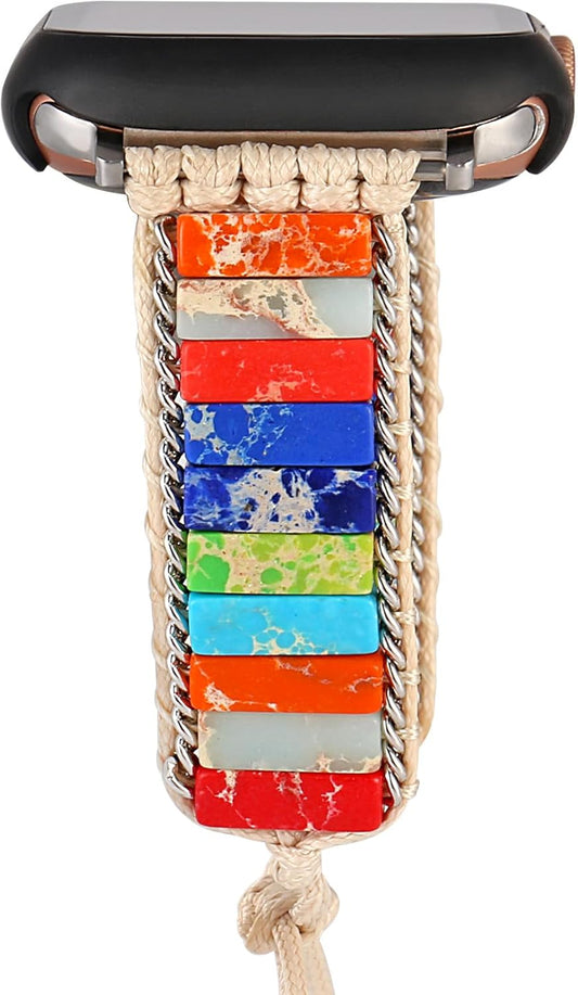 Beaded Boho Watch Band Compatible with Apple Watch Bands 38Mm 40Mm 41Mm 42Mm 49Mm 45Mm Handmade Natural Stones Multilayer Pearl Jewelry Adjustable Braided Bracelet Strap for Iwatch Series Ultra 8 7 6 5 4 SE