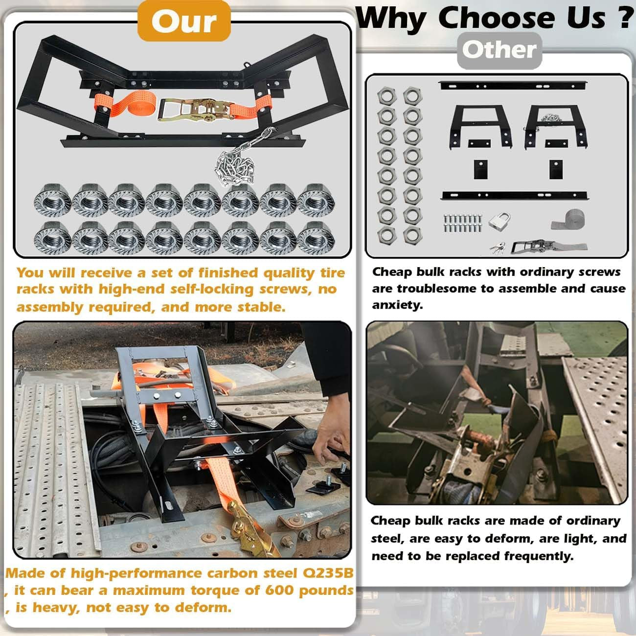 Semi Truck Spare Tire Rack Commercial Truck Tire Storage Rack Tractor Trailer Steel Tire Mount Holder Adjustable Tire and Rim Carrier Holder Bed Rack behind Cab (No Assembly Required) TRUCK DRIVER