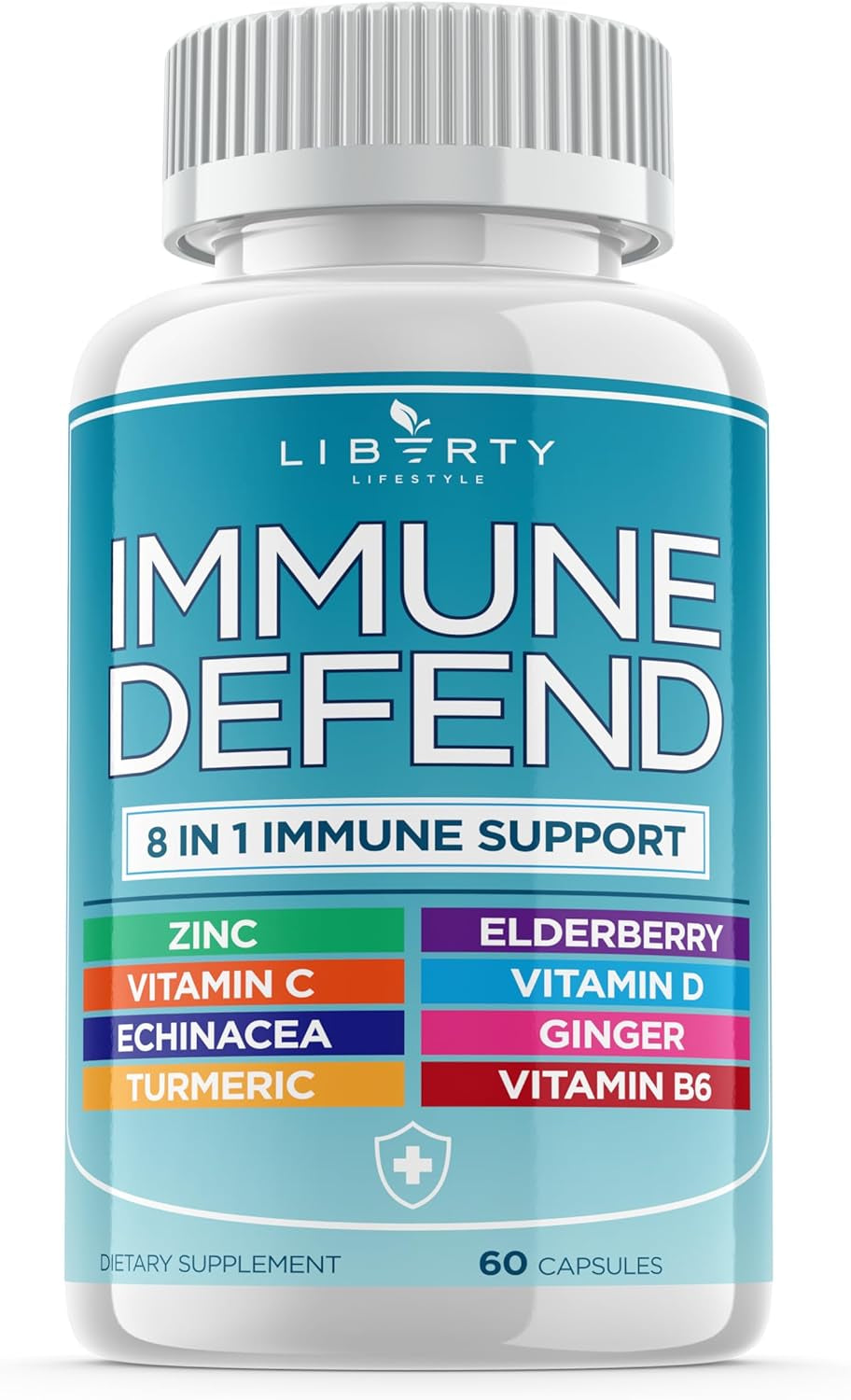 8 in 1 Immune Defense Support, Immunity Capsules Supplement with Echinacea Zinc 50Mg, Vitamin C, D3 5000 IU, Turmeric Curcumin & Ginger, Echinacea - for Kids Adults (1 Pack) TLBH