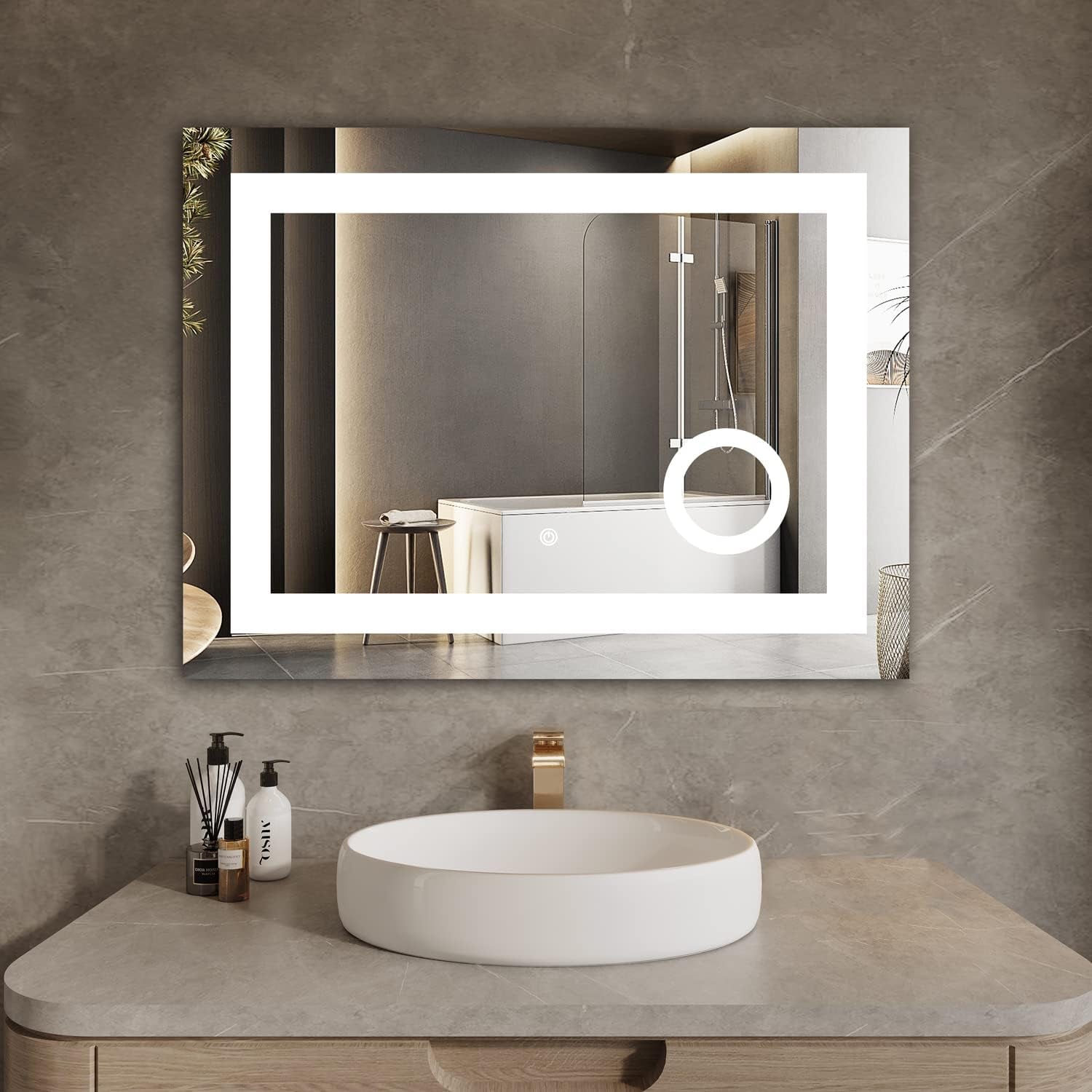 24 X 36 Inch LED Bathroom Mirror, Wall Mounted Vanity Mirror with Lights Anti-Fog, Dimmable Smart Mirror Bathroom Backlit Makeup Mirror with Touch Switch IP44 Waterproof