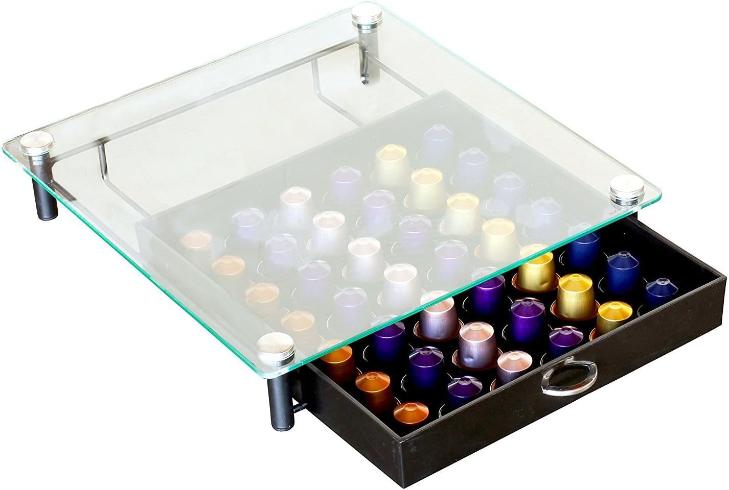 Decobrothers Tempered Glass Coffee Pod Drawer Compatible with Nespresso Original Line, 42 Capsules