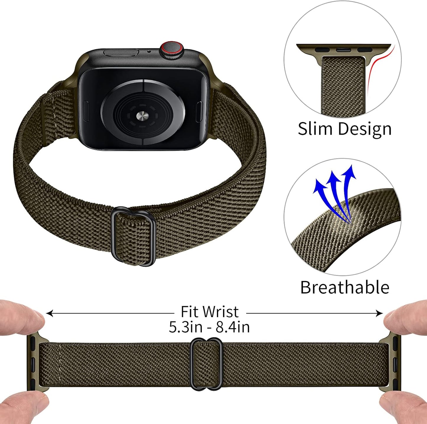 Slim Stretchy Bands Compatible with Apple Watch Band 41Mm 40Mm 38Mm, Women Elastics Nylon Thin Band Strap for Iwatch SE2 SE Series 9 8 7 6 5 4 3 2 1 (Army Green/Black, 41Mm 40Mm 38Mm)