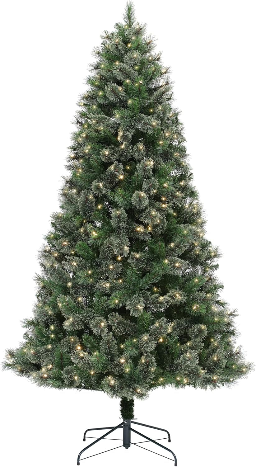 7.5' Pre-Lit Christmas Tree - Cashmere Pine Tree with 500 Bicolor LED Lights & Metal Stand - 10 Light Functions & 52" Diameter