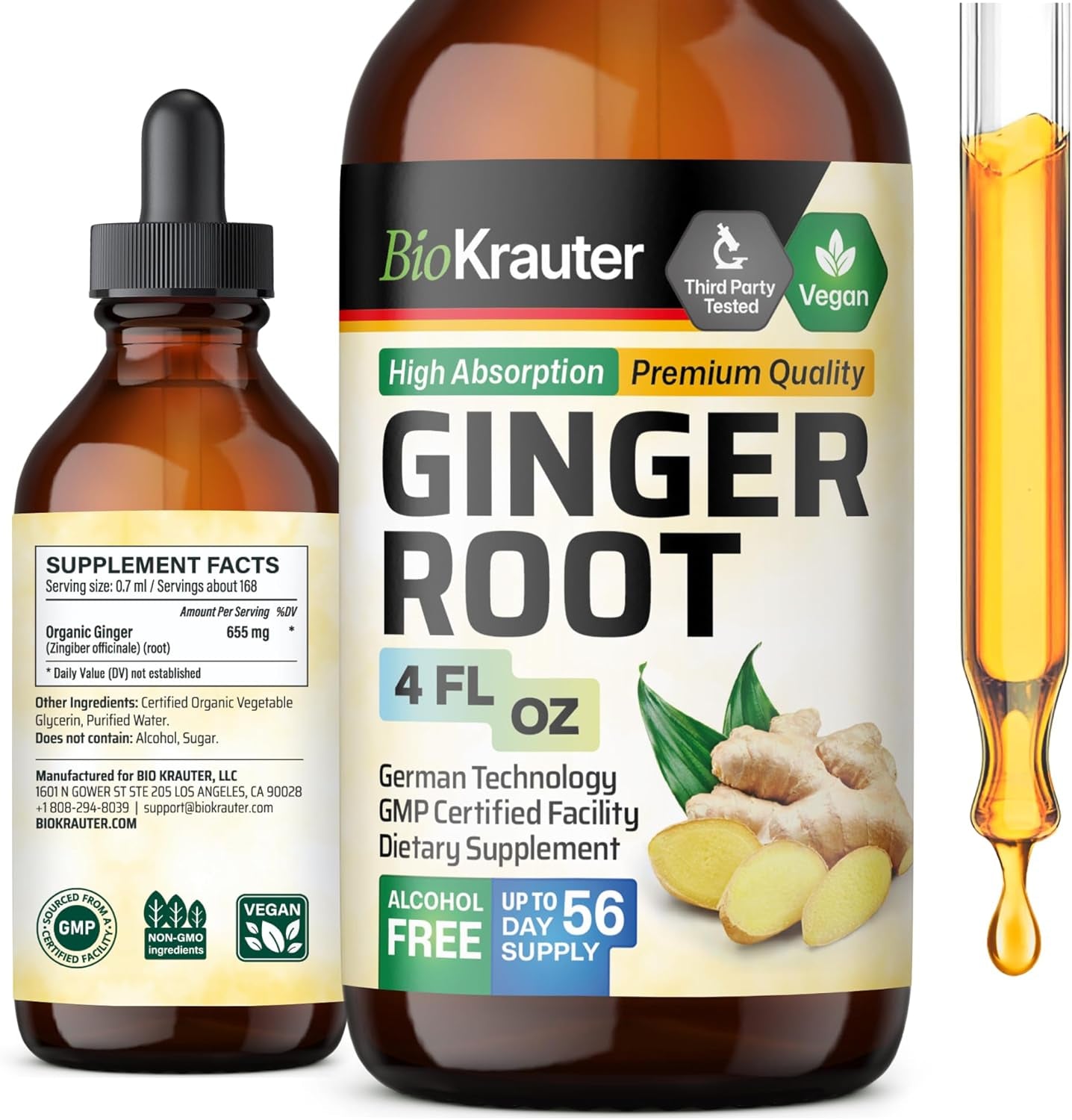 Ginger Root Extract - Natural Ginger Supplements for Overall Wellness - Alcohol and Sugar Free - Vegan Drops 2 Fl.Oz. TLBH