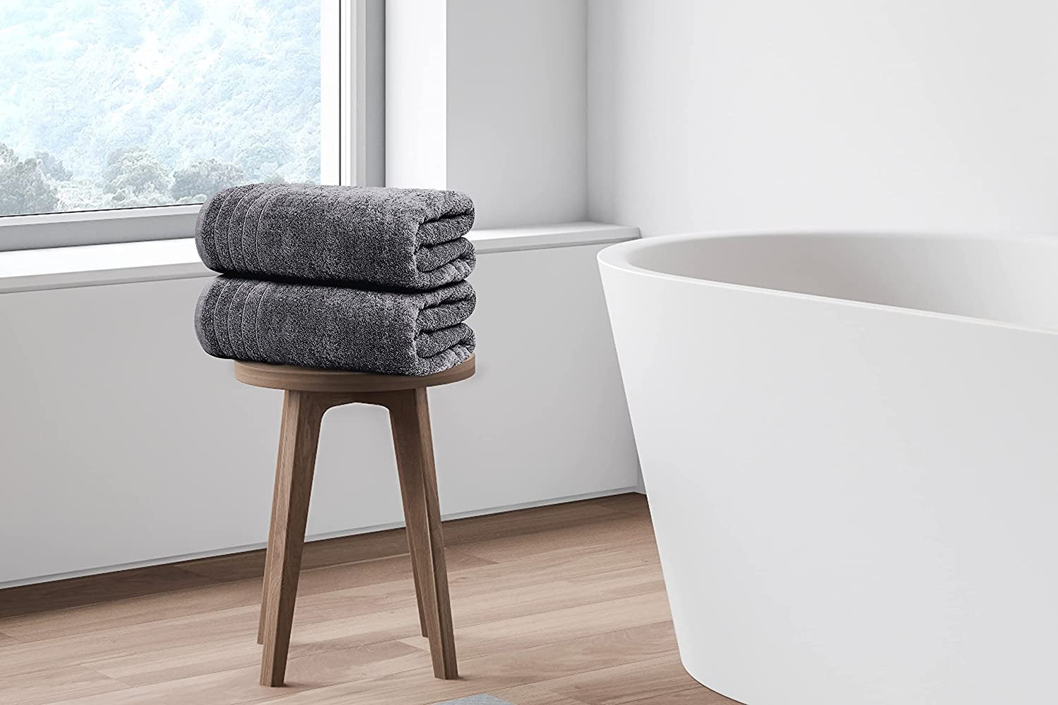 Pack of 4 Extra Large Bath Towels 30 X 60 Inches, 100% Cotton, Larger & Lighter, Quicker to Dry, Lighter Weight, Super Soft and Absorbent, Perfect Bathroom Towels (Dark Grey)