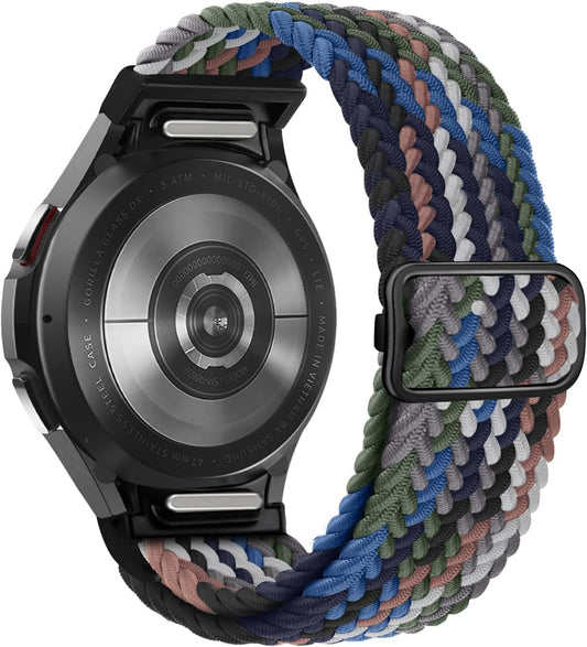One Click No Gap Braided Bands Compatible with Samsung Galaxy Watch 7 6 4 5 FE Band 40Mm 44Mm/Galaxy Watch 6 4 Classic 47Mm 43Mm 42Mm 46Mm/Watch 5 Pro 45Mm, 20Mm Elastic Nylon Sport Straps Men Women