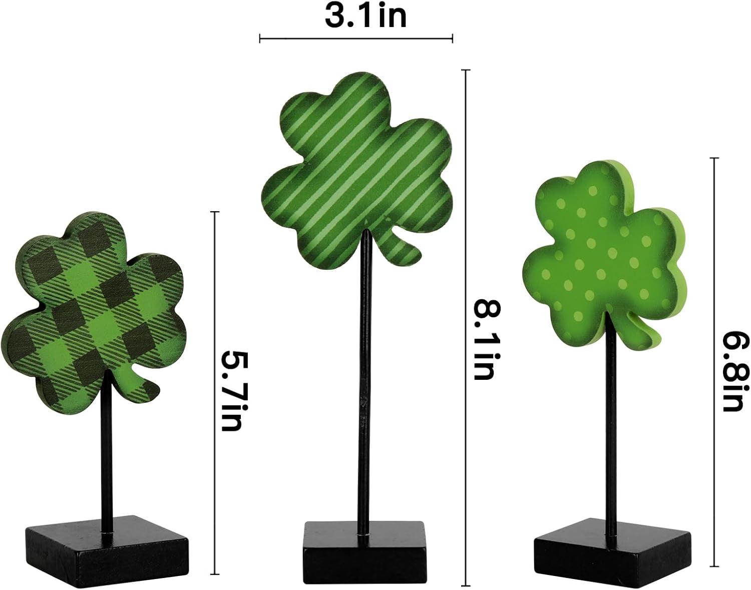 St Patricks Day Decorations, 3Pcs Lucky Shamrock Wooden Sign on Stand Irish Wood Centerpiece Table Decorations, Freestanding Shamrock Signs St. Patrick'S Day Decor for Gift Desk Party Home