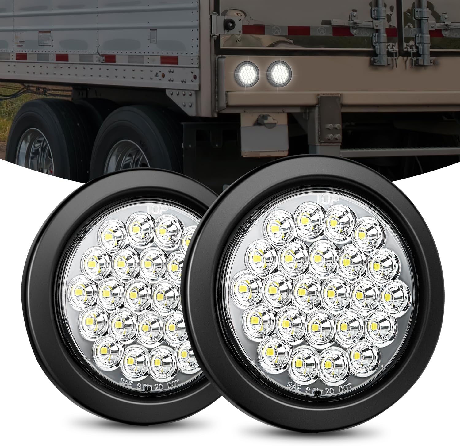 - TL-18 2PCS 4" round Red LED Trailer Tail Lights W/Surface Mount Grommet Plugs IP67 Stop Brake Turn Tail Lights for Truck Trailer RV Jeep