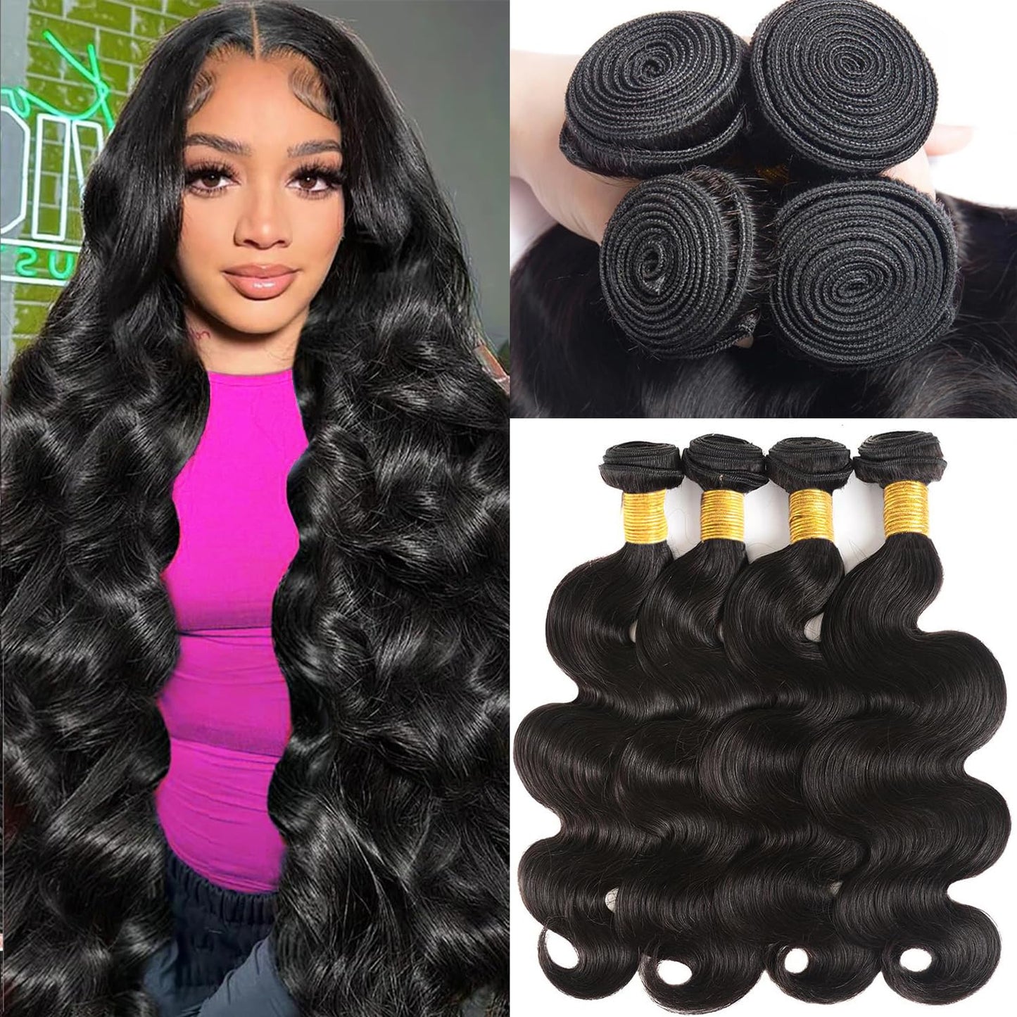 12A Human Hair Bundles 20 22 24 26 Inch Body Wave Bundles Human Hair 100% Unprocessed Brazilian Virgin Hair 4 Bundles Deals Human Hair Extensions Quick Weave Bundles Human Hair Natural Black