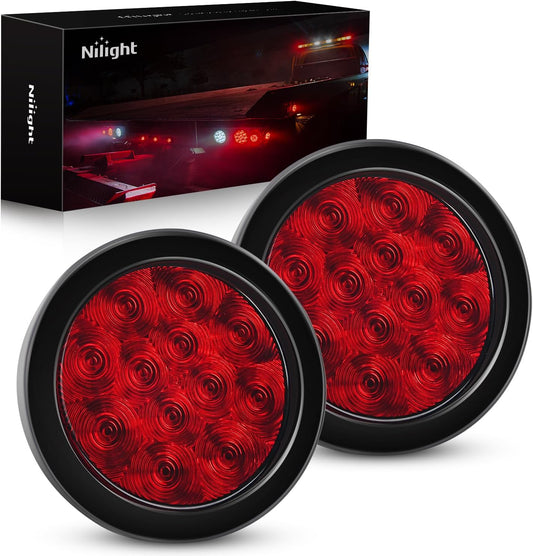 - TL-18 2PCS 4" round Red LED Trailer Tail Lights W/Surface Mount Grommet Plugs IP67 Stop Brake Turn Tail Lights for Truck Trailer RV Jeep