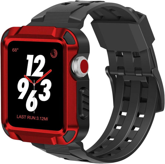 Compatible with Apple Watch Band with Case 42Mm, Metal Rugged Case with Sports Breathable Band for Apple Watch 42Mm Series 3/2/1