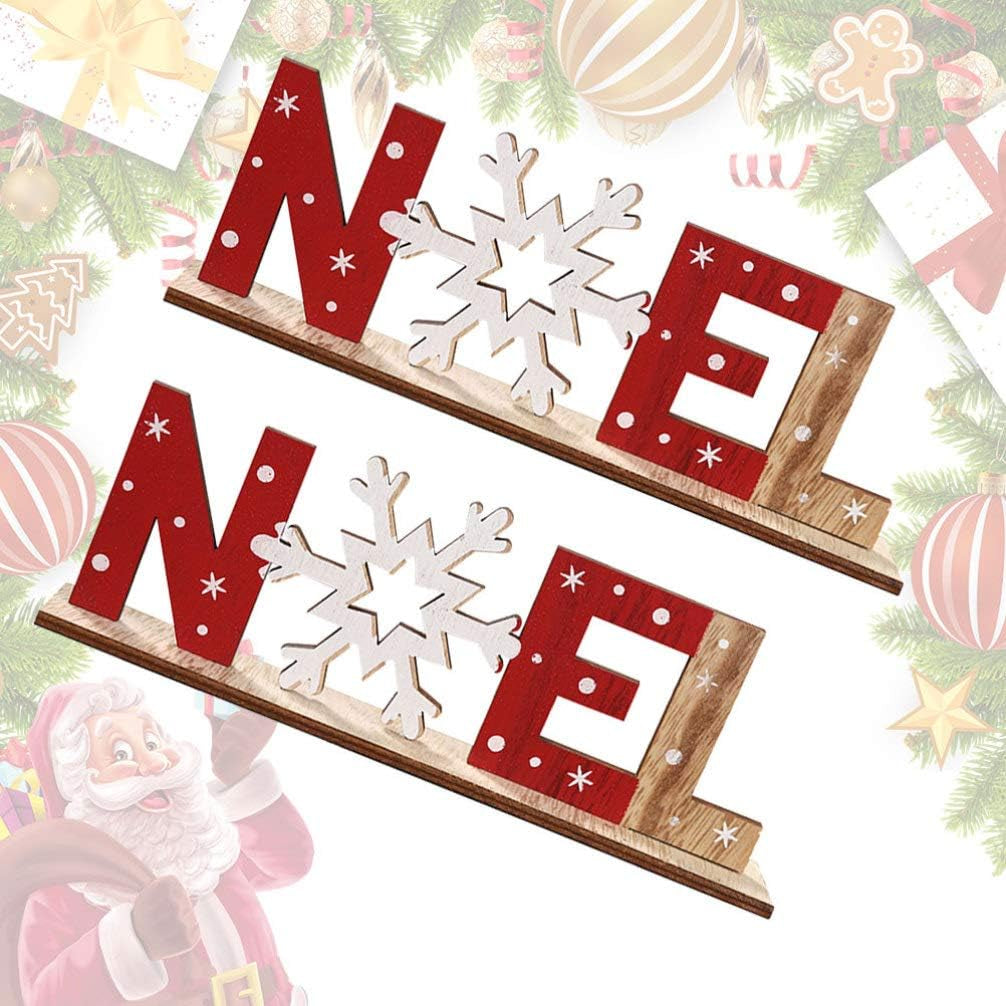 2Pcs Christmas Wooden Decorations Xmas Holiady Tabletop Noel Sign Decorations Ornament