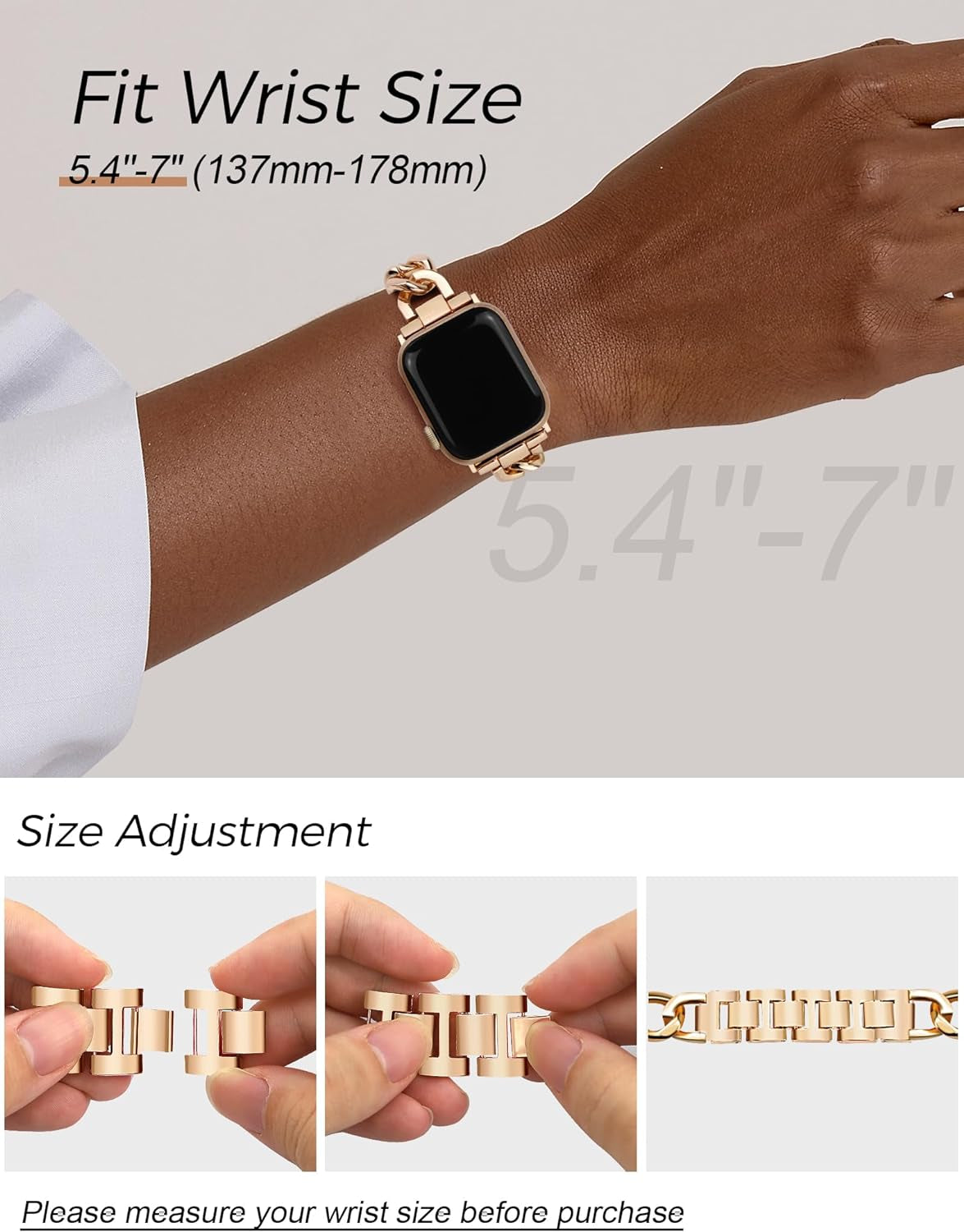 Rose Gold Watch Bands for Women Compatible with Apple Watch Band 38Mm 40Mm 41Mm Adjustable Metal Band Cowboy Steel Single Chain Bracelet for Iwatch Series 9/8/7/6/5/4/3/2/1/Se/Ultra (No Case)