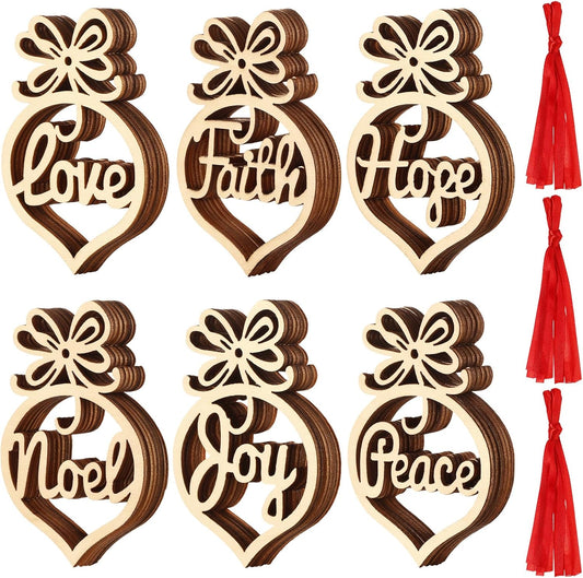 Christmas Wooden Ornaments Tree Hanging Tags Wooden Hollow Letter Decorations (36 Pieces)