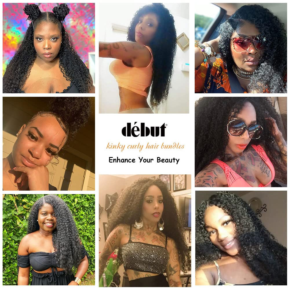 Synthetic Hair 7Pcs Kinky Curly 22 24 26 Inches 6 Bundles Tight Curly Hair with 1Pc Crochet Hair for Black Women Ombre 1B Auburn Brown Color