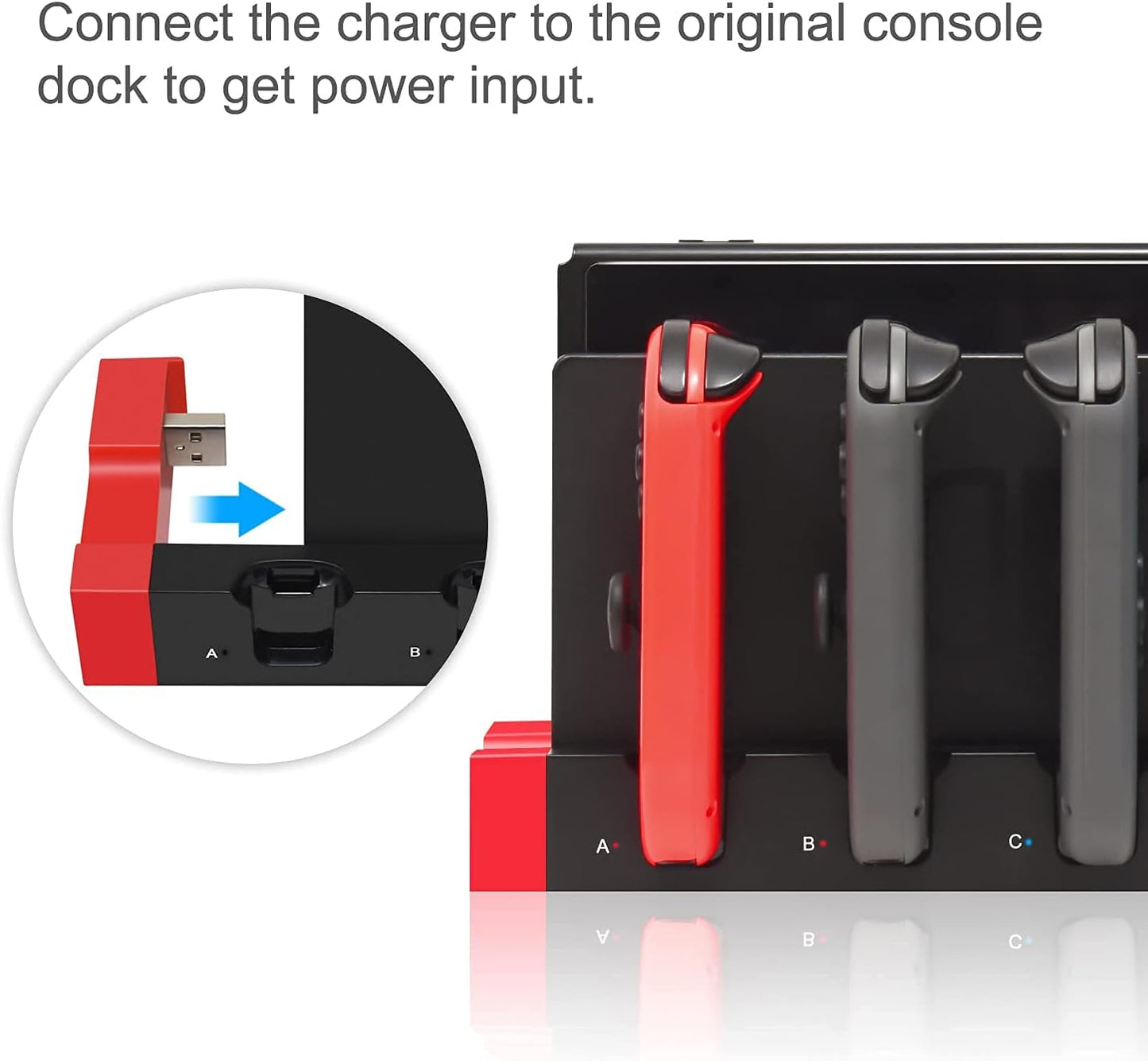 Charging Dock Station for Joycon Nintendo Switch & OLED - Charges up to 4 Controllers, Compatible with Switch and Switch OLED Model