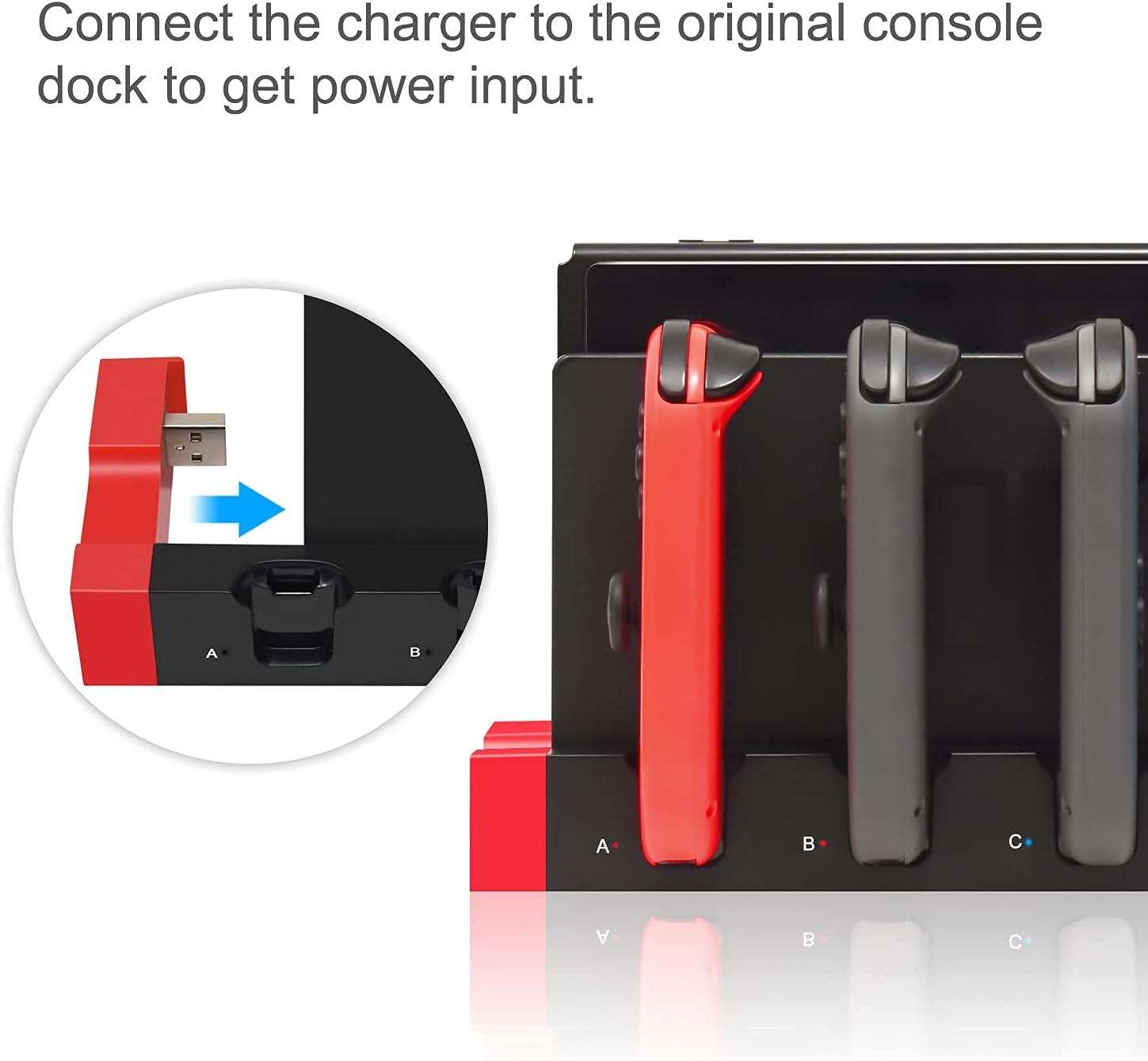 Charging Dock Station for Joycon Nintendo Switch & OLED - Charges up to 4 Controllers, Compatible with Switch and Switch OLED Model