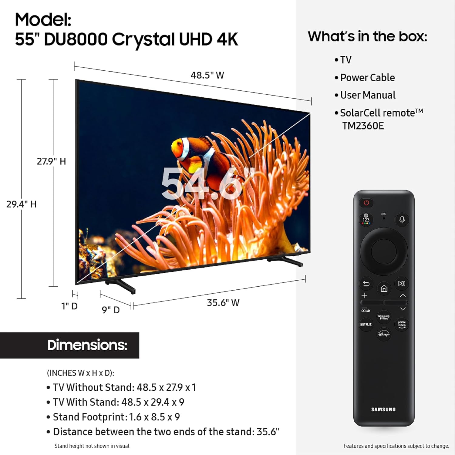 55-Inch Class 4K Crystal UHD DU8000 Series HDR Smart TV W/Object Tracking Sound Lite, Motion Xcelerator, Ultra Slim Design, Gaming Hub, Alexa Built-In (UN55DU8000, 2024 Model)