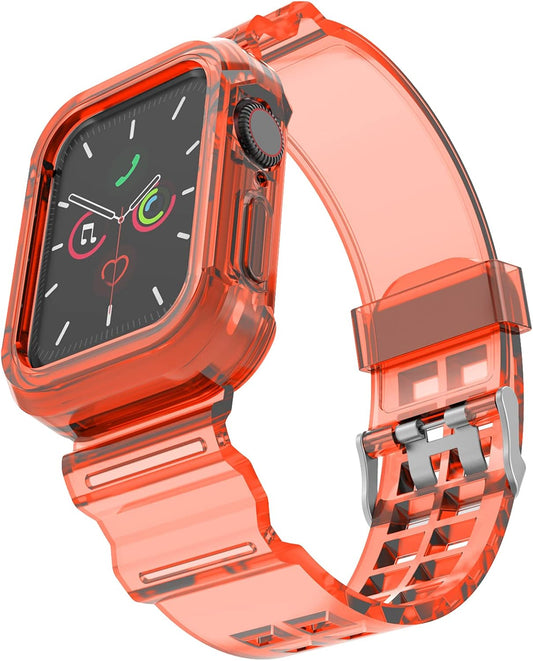 Band Compatible with Clear Apple Watch Bands 38Mm 40Mm 42Mm 44Mm with Rugged Bumper Case for Iwatch Series 6 5 4 3 2 1 SE, Glacier Clear Sports Watch Strap for Women and Men