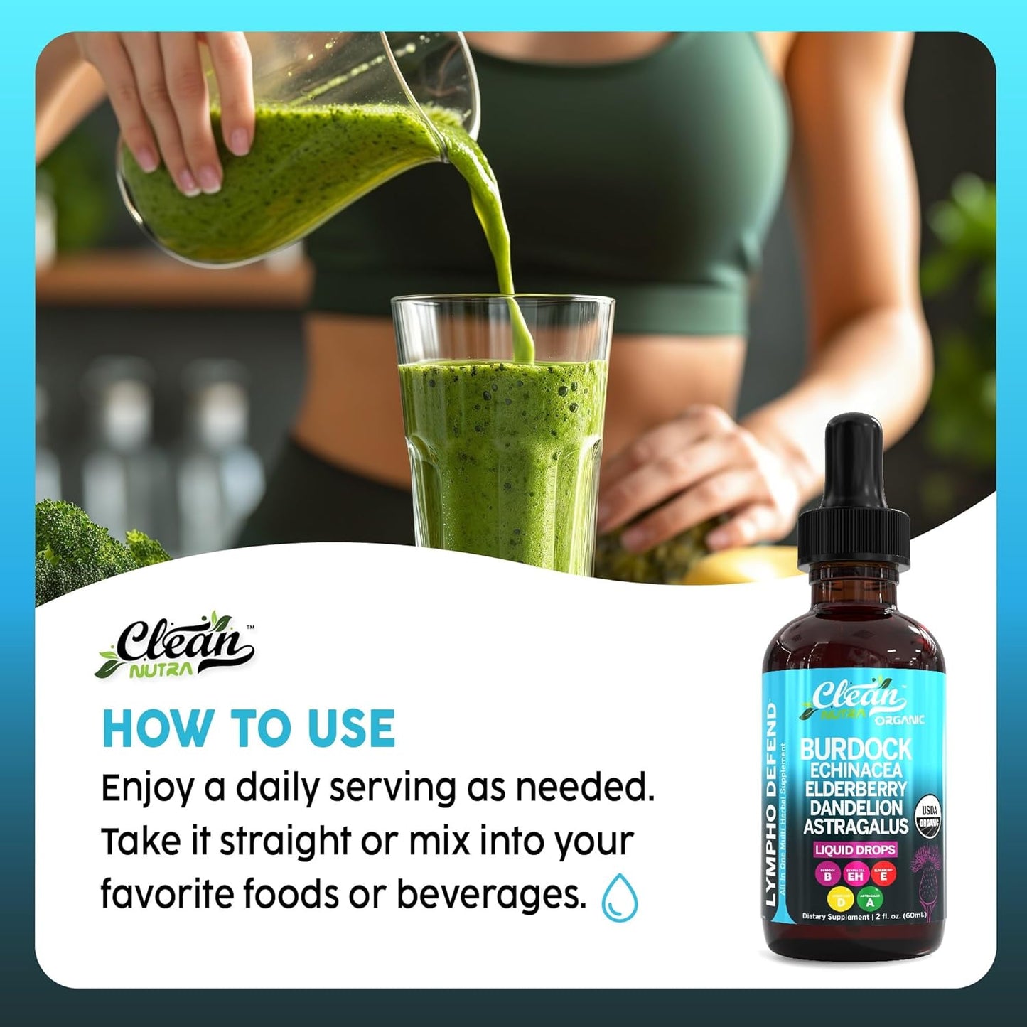 Organic Lymphatic Drainage Drops Supplement with Burdock Root Echinacea Elderberry Dandelion Astragalus Milk Thistle Sea Moss Red Clover Lymphatic Cleanse Immune Support Marigold Drop by Clean Nutra TLBH