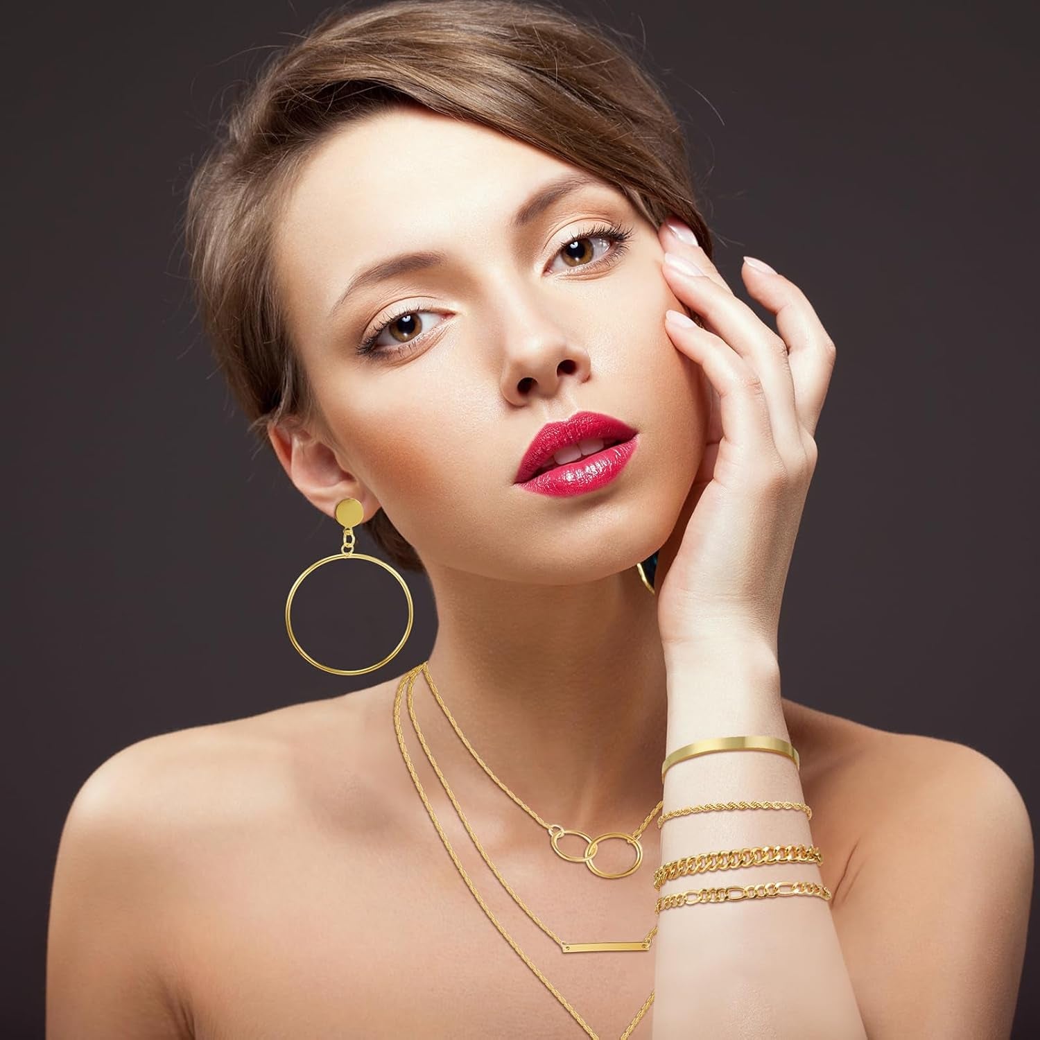 12 Pcs Gold Silver Jewelry Sets for Women Layered Set of Earring Necklace Bracelets for Teen Girl Men Christmas Jewelry Gifts